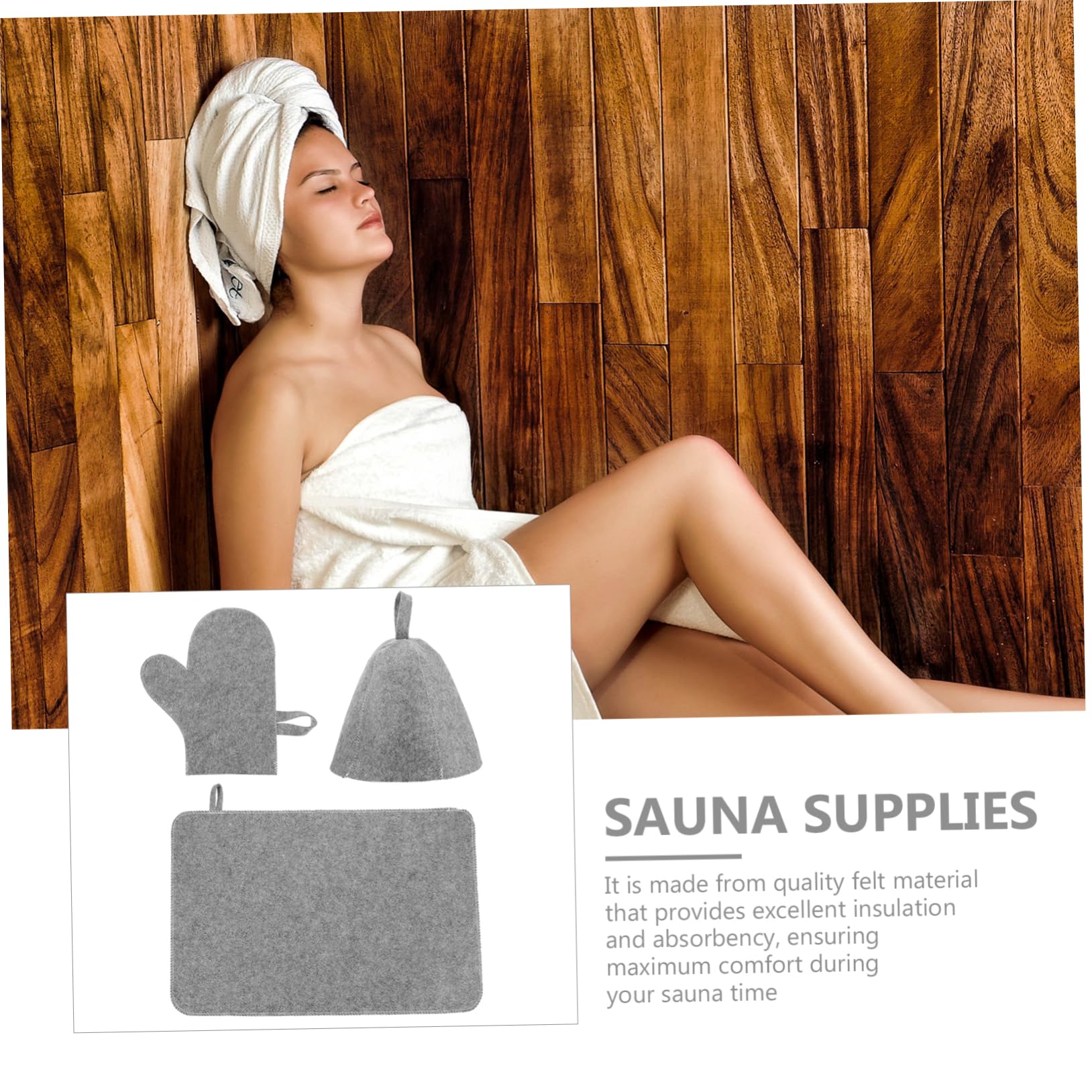 LALAFINA 1 Set Bath Gloves Shower Caps Portable Sauna Hats Ukrainian Hat Hair Holder Felt Sauna Accessories for Spa, Home & Gym Use