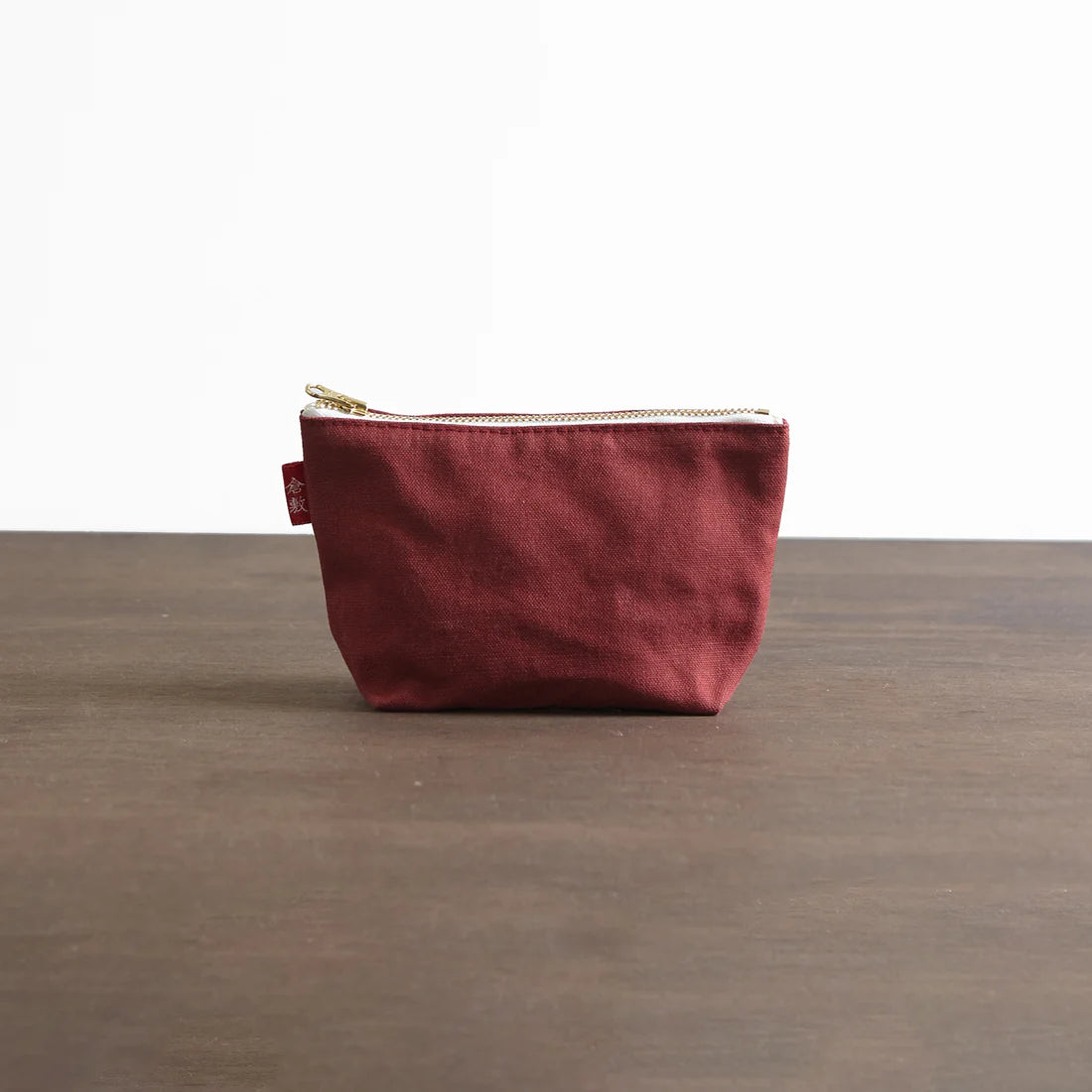 Kurashiki Hampu Canvas Boat Shaped Pouch S Size - Iron Oxide Red Japanese Style Canvas Bag for Travel, Cosmetics & Daily Essentials