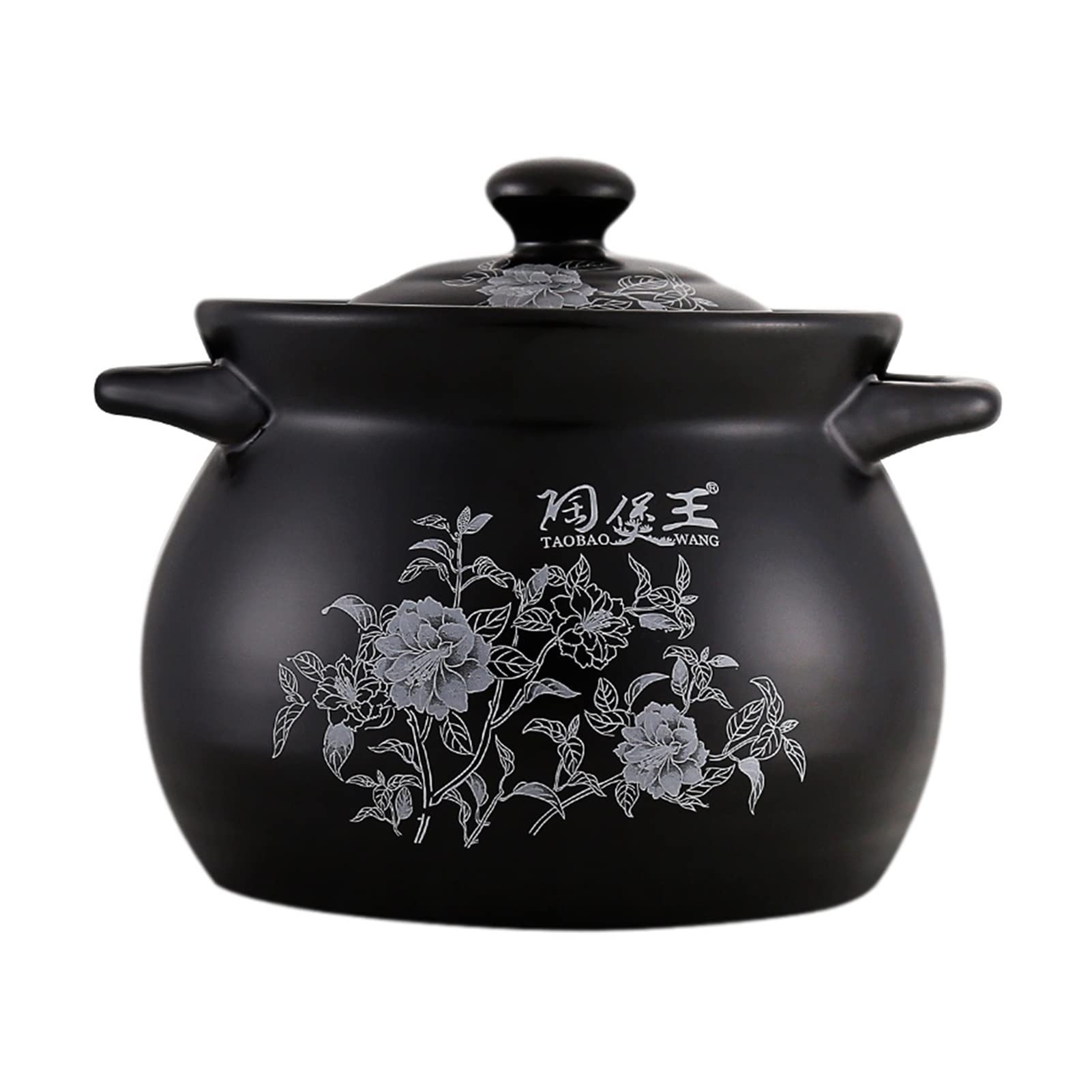 White Gardenia Black Enameled Ceramic Soup Pot - 5.5L Stewpot, Casserole & Cooking Pot for Stovetop & Oven - Durable Ceramique Cocotte Cookware for Soups, Stews & Baking (Perfect for Family Dinners & Entertaining)