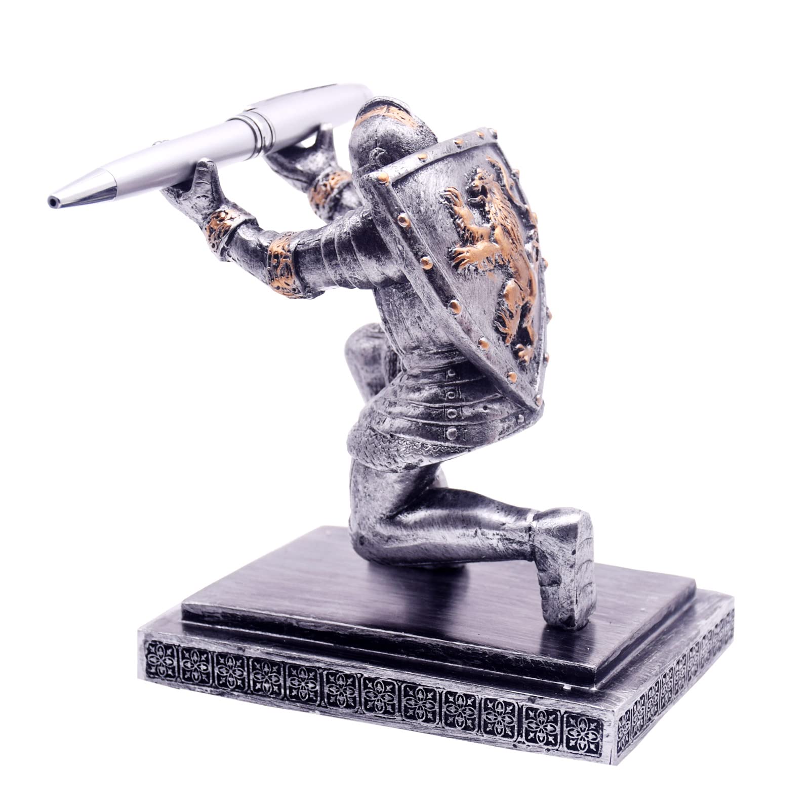 Medieval Knight Pen Holder - Iron Shield Soldier Desk Organizer & Pencil Holder for Office, Gaming Room, or Medieval-Themed Decor