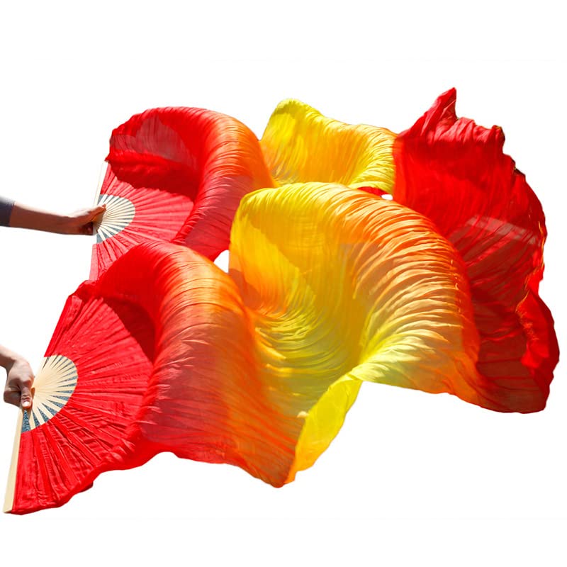 Belly Dance Silk Veil Fans - 1 Pair (Left & Right) Handmade Faux Silk Bamboo Long Fans for Professional Dance Performances | Perfect for Belly Dancing, Stage Shows, and Cultural Events
