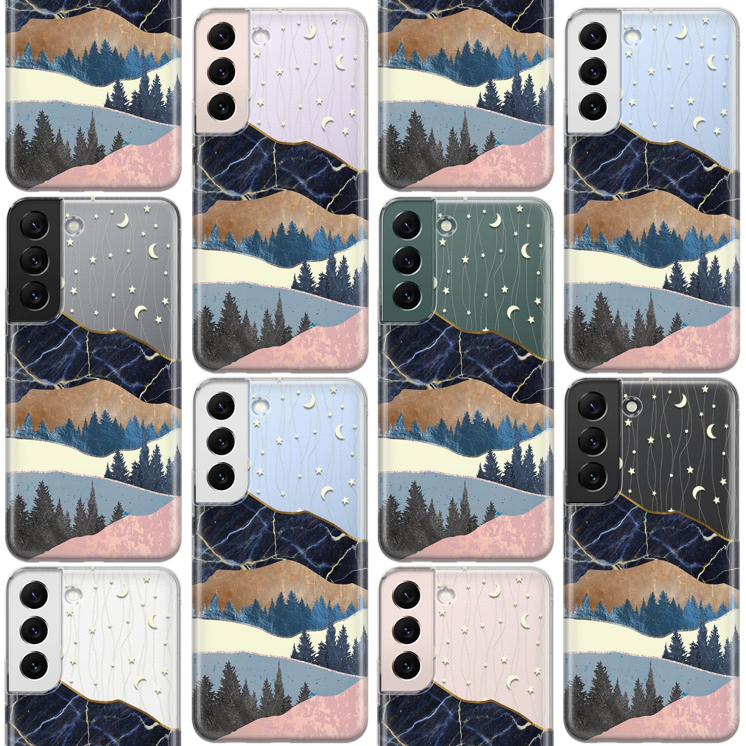 Premium Marble Landscape TPU Phone Case for Samsung Galaxy S24/S23 Ultra/S22+/S21 FE 5G/S20/Note 20/10 - Rose Gold Clear Silicone Bumper Cover with Abstract Design | Perfect for Women's Daily Use, Office & Travel Protection