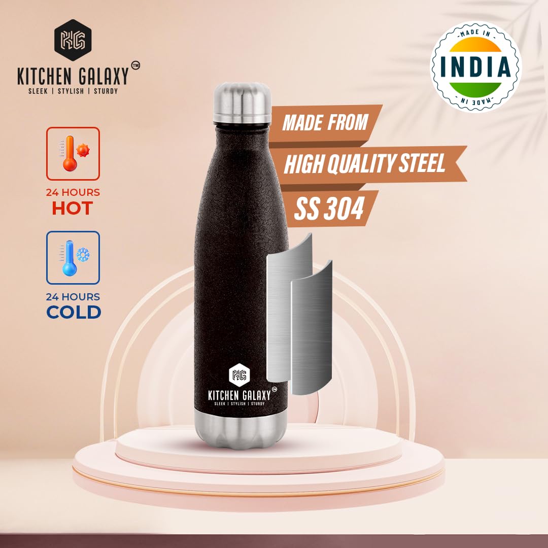 **Stainless Steel Water Bottle 500ml - Leakproof, Rust-Free, Insulated for School, Office, Gym & Travel - BPA-Free, Durable & Eco-Friendly (Black) - Perfect for Hydration On-The-Go**