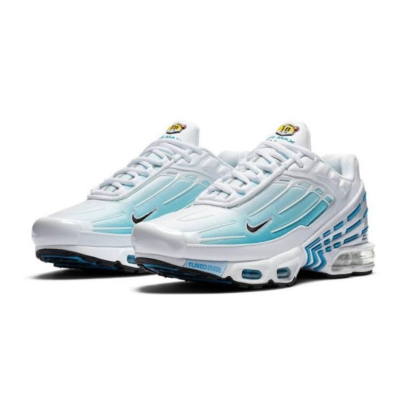 Nike Air Max Plus III Running Shoes - White, Black & Laser Blue for Men | Comfortable Athletic Sneakers for Running, Gym & Casual Wear