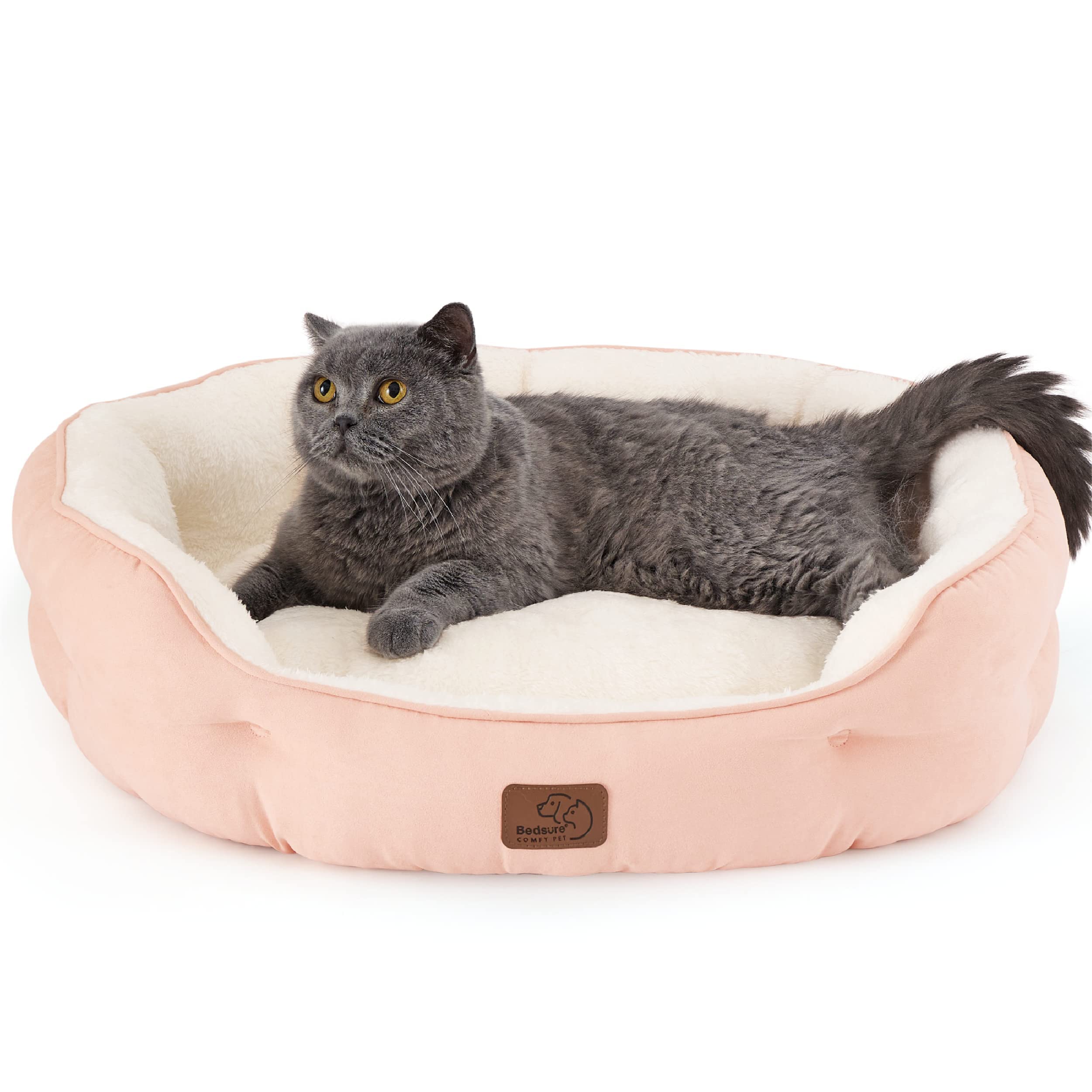 Bedsure Washable Round Pet Bed for Small Dogs & Cats - Non-Slip Bottom, 25 Inch Peach Pink | Cozy Indoor Dog Bed & Cat Bed for Puppies & Kittens | Perfect for Living Room, Bedroom & Pet Crate