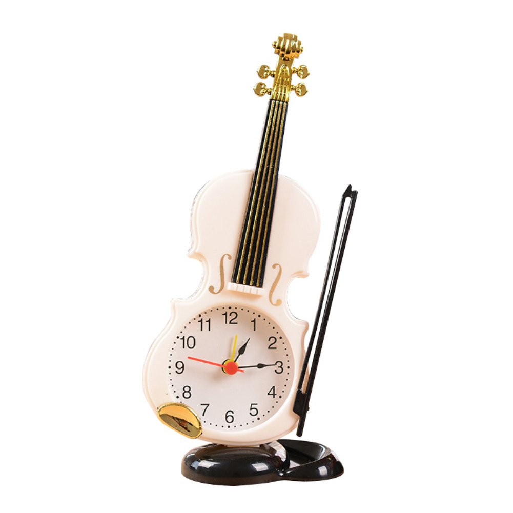 NewshijieCOb Alarm Clock - Stylish Mini Violin Design for Bedside, Desk & Home Office Decor - Perfect Gift for Music Lovers & Festival Occasions (White) - Wake Up Gently with Elegant Musical Charm