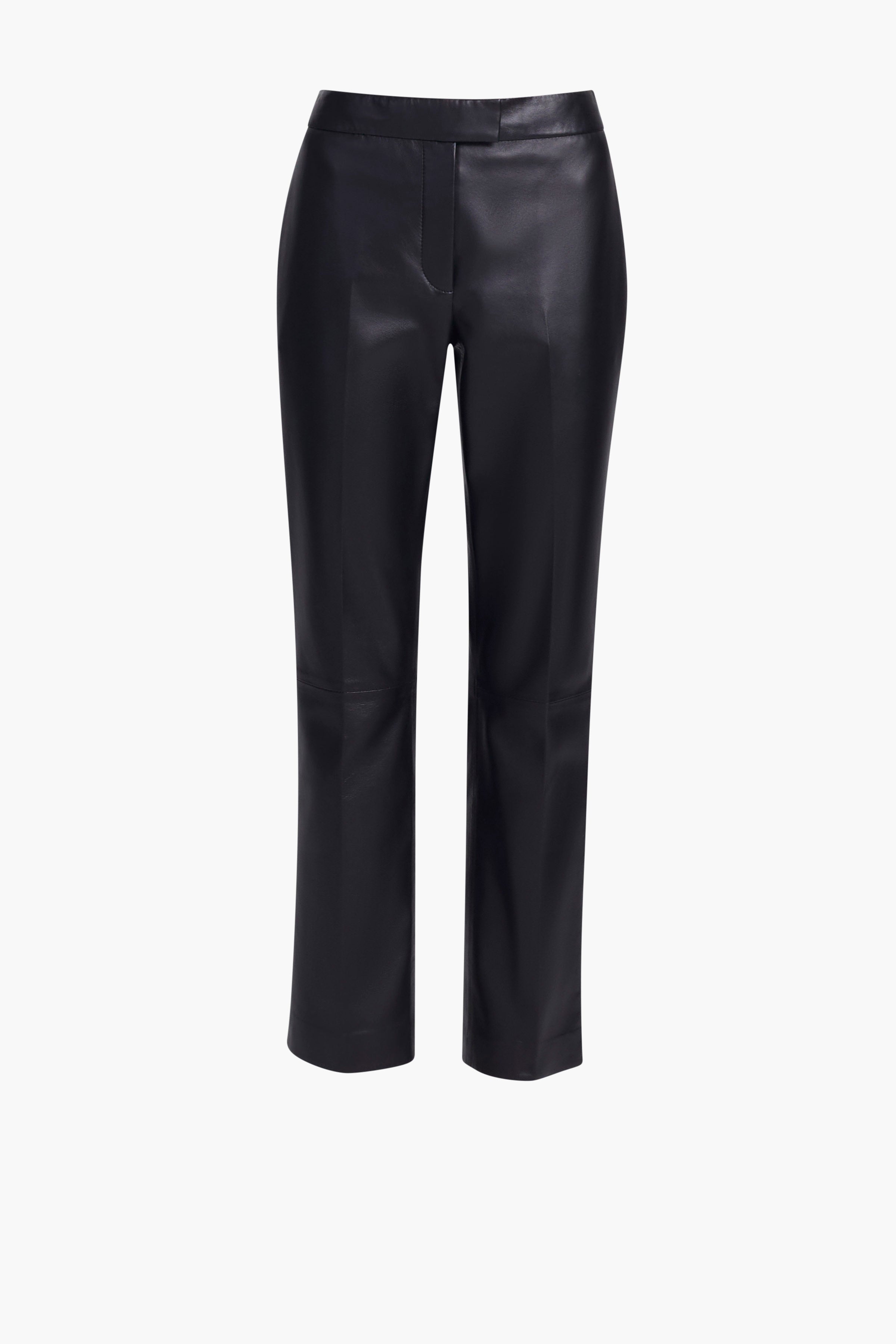 Men's Black Leather Dress Pants for Business & Formal Wear - Comfortable Slim Fit Office Trousers for Work & Special Occasions