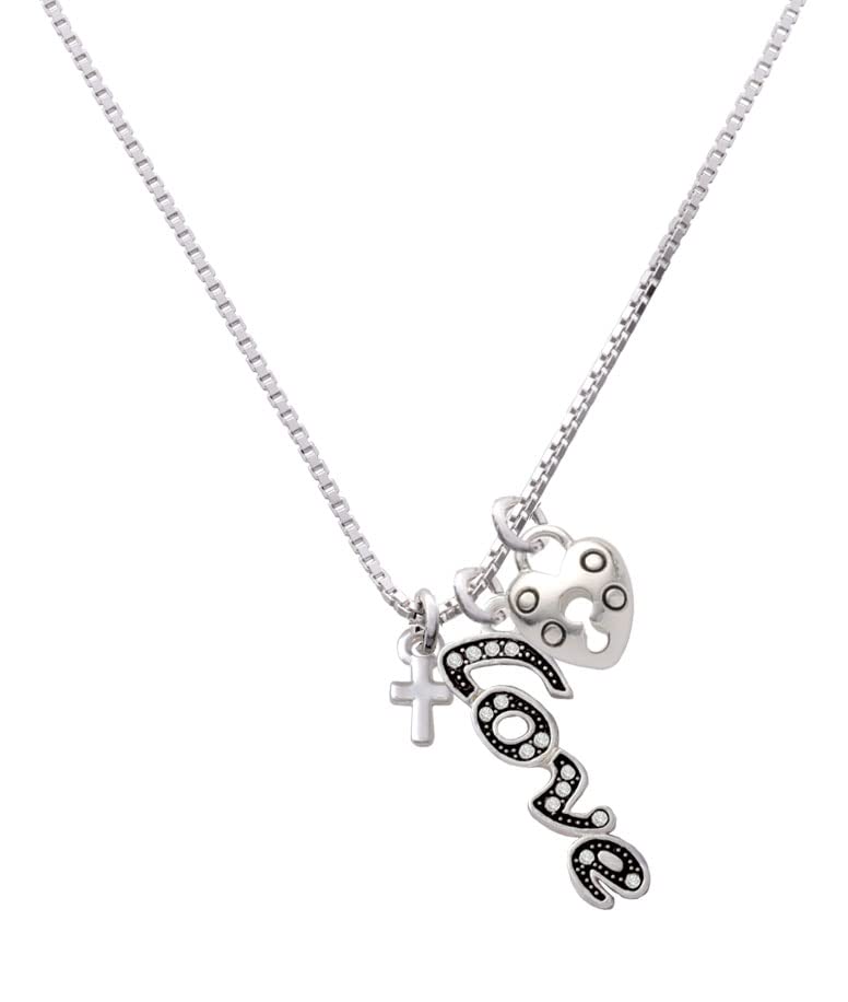 Delight Jewelry Mini Simple Cross Pendant Necklace with Love & Lock Charm - 18