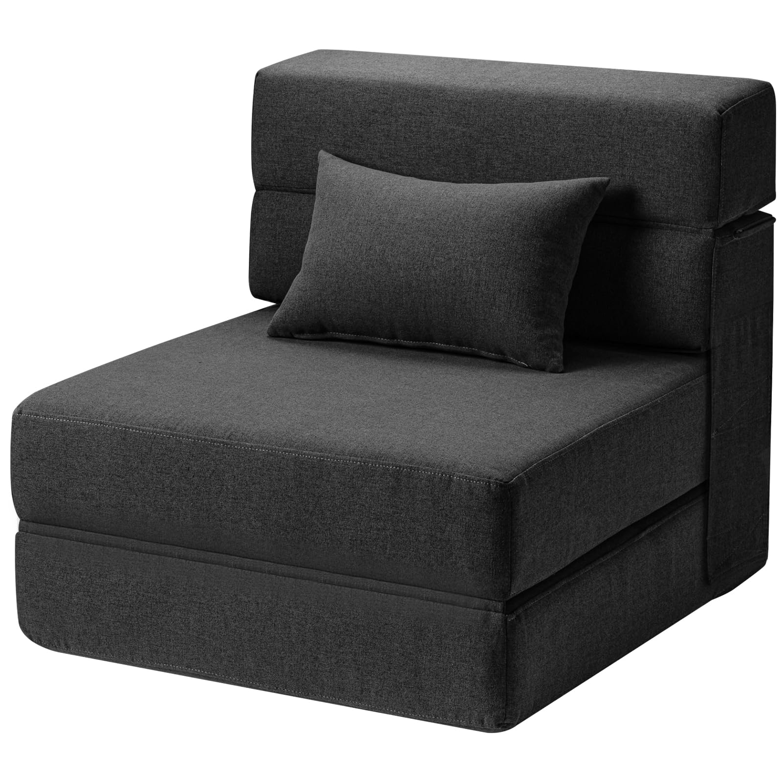 Convertible Folding Sofa Bed with Memory Foam & Pillow - Multi-Functional Sleeper Chair for Living Room, Dorm, Guest Room - Dark Gray Fabric Couch - Perfect for Small Spaces, Home Office & Apartment Living