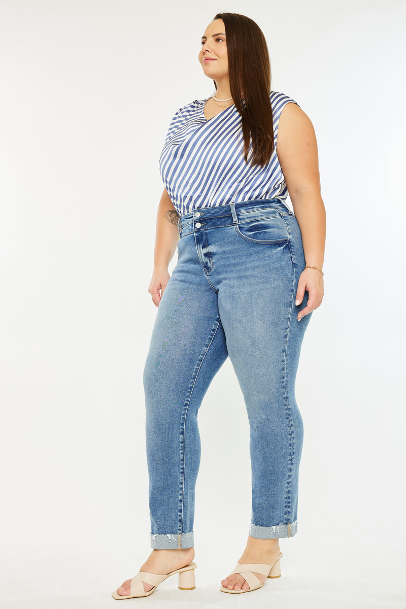 Irina Essentials High Rise Slim Straight Leg Jeans for Women - Plus Size Denim Pants, Comfortable & Stretchy, Perfect for Casual Wear, Office, and Everyday Outfits