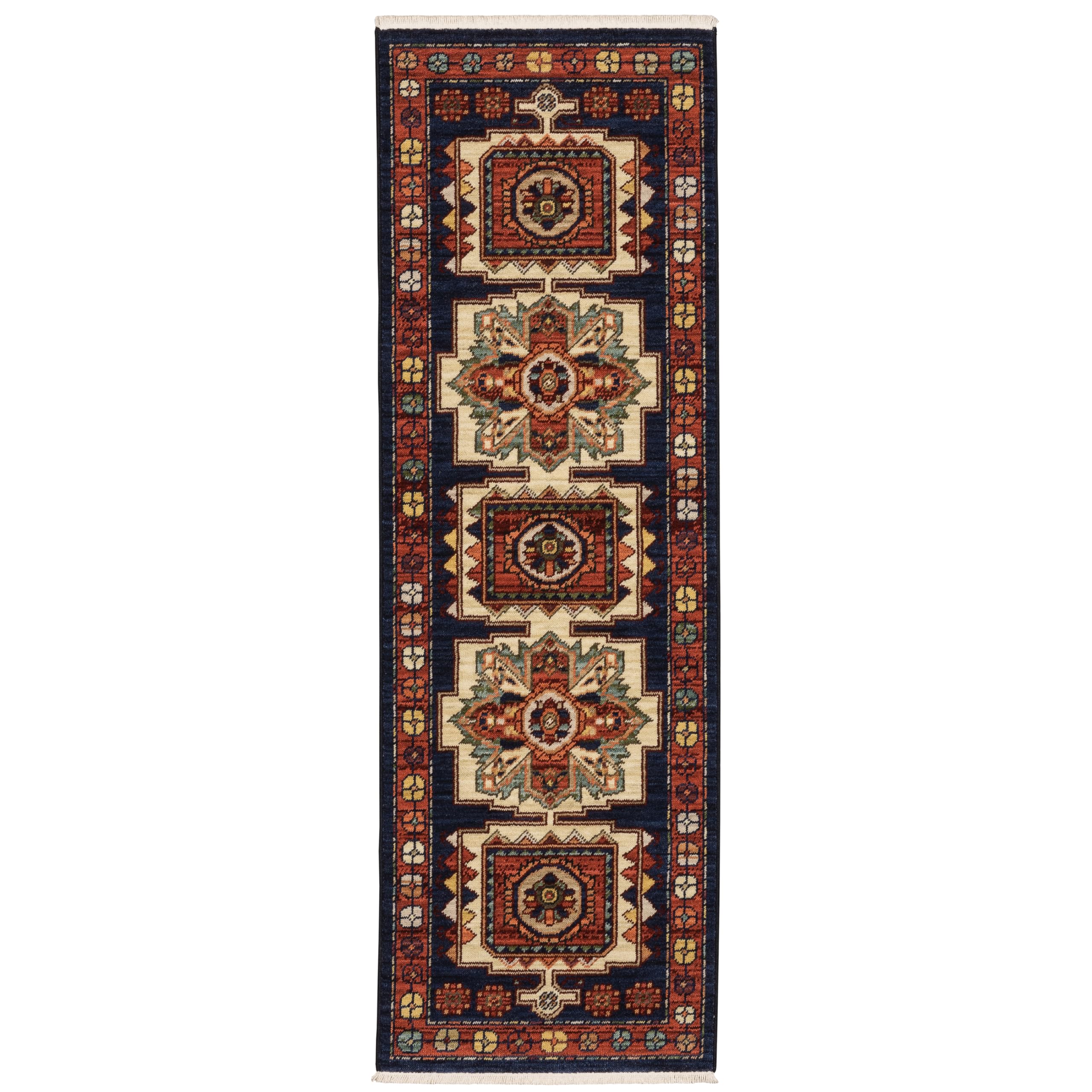 Traditional Blue Blocks Cubes Area Rug 2' x 6' Rectangle - Handmade Sphinx Lilihan Design for Living Room, Bedroom & Office Decor