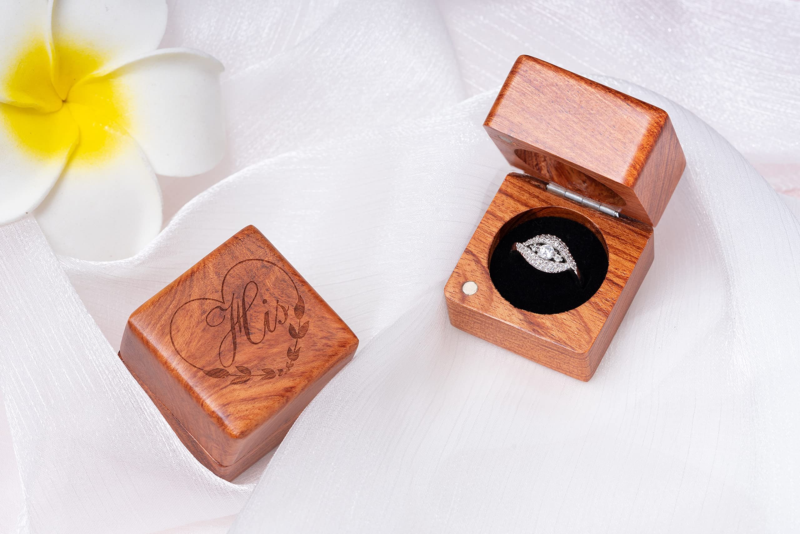His and Hers Wooden Ring Box Set - Handmade Engraved Wedding Ring Holder for Engagement & Proposal Ceremonies (2-Piece Square Design) - Perfect Gift for Couples, Bridal Showers & Anniversary Celebrations