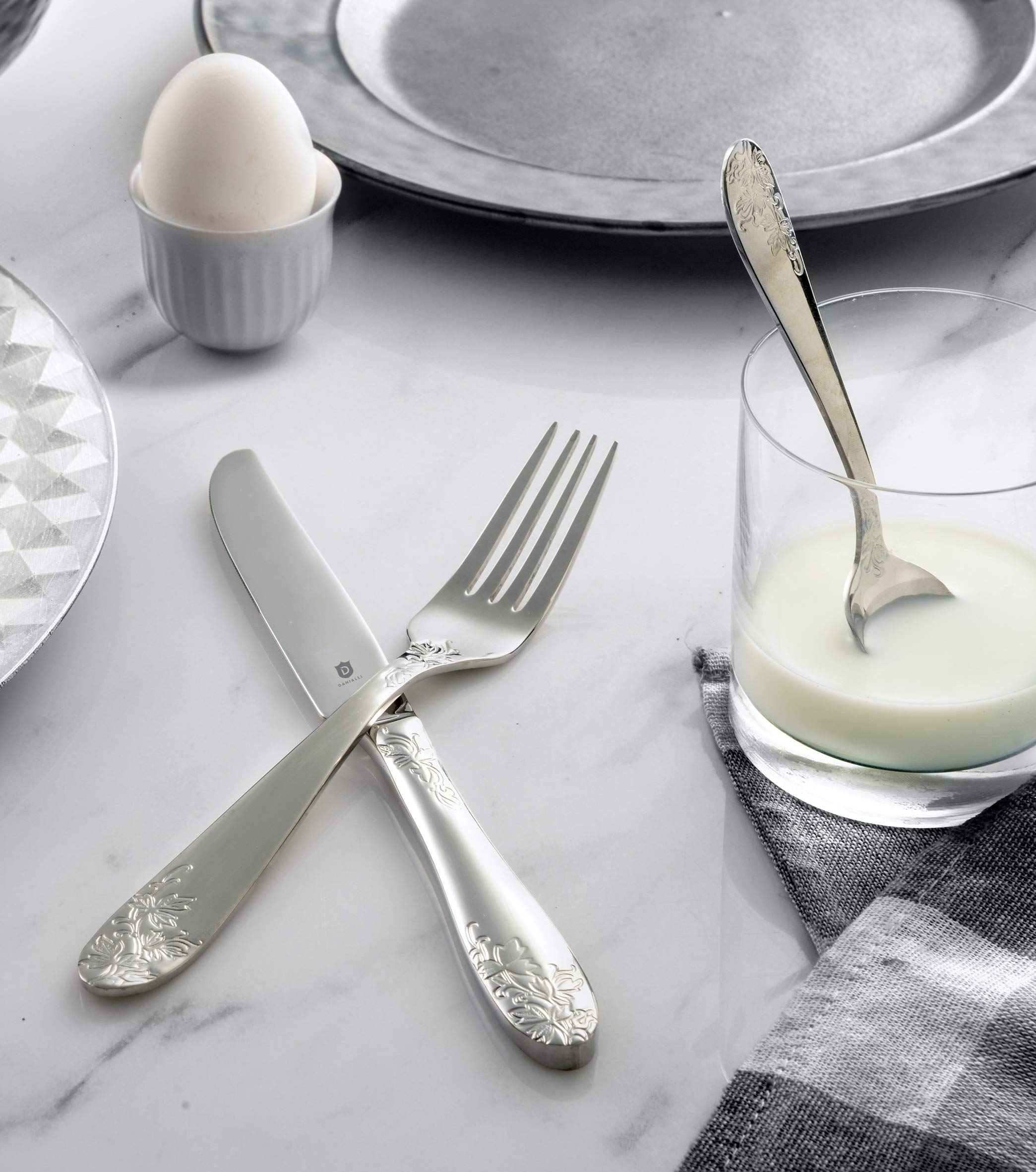 Premium 18/10 Stainless Steel Flatware Set - 40-Piece Elegant Silverware for Formal Dining & Entertaining - Dishwasher Safe Cutlery with Floral Design - Perfect for Weddings, Dinner Parties & Holiday Gatherings
