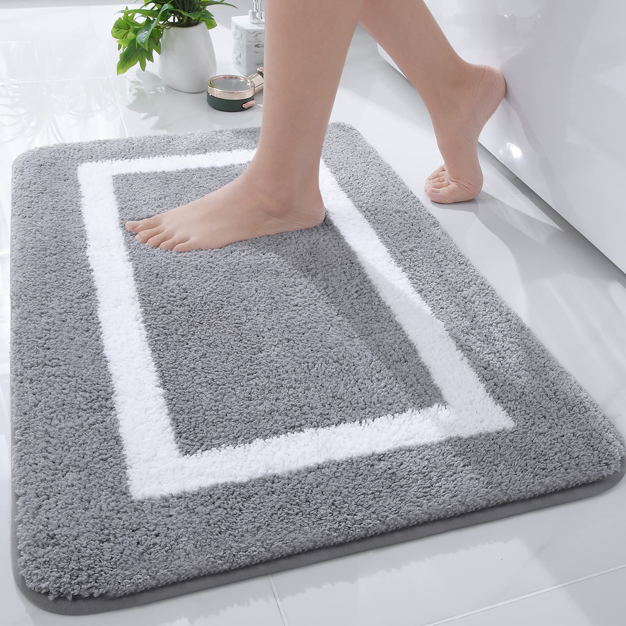 Luxury Super Soft Microfiber Bathroom Rug Mat - Water Absorbent, Non-Slip Plush Shaggy Bath Carpet for Bathroom Floor, Tub & Shower - Machine Washable, 20