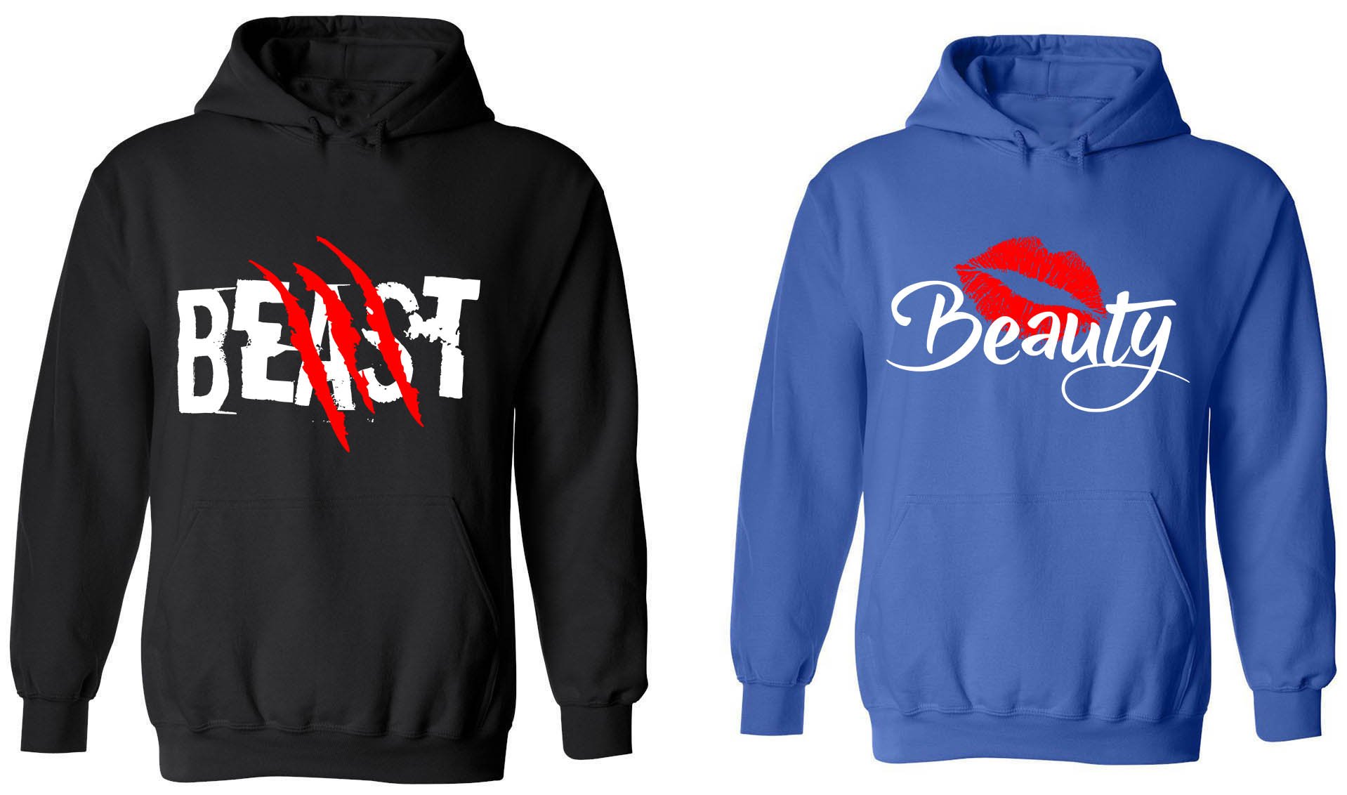 Beast & Beauty Matching Couple Hoodies - His and Her Sweatshirts for Couples - Cozy Winter Outfits & Romantic Date Night Looks