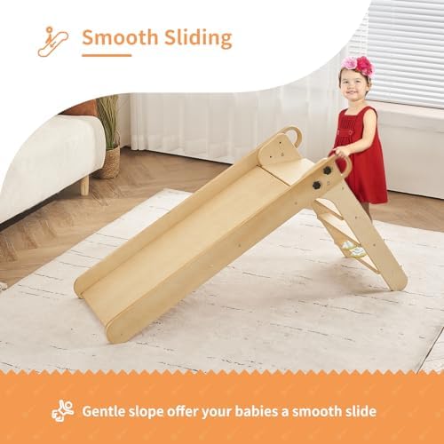 Wooden Toddler Slide for Kids Ages 1-5 | Indoor Foldable Baby Slide for Playroom & Nursery | Montessori Climbing Toy for Early Childhood Development | Perfect for Home Playrooms, Daycares & Preschool Classrooms