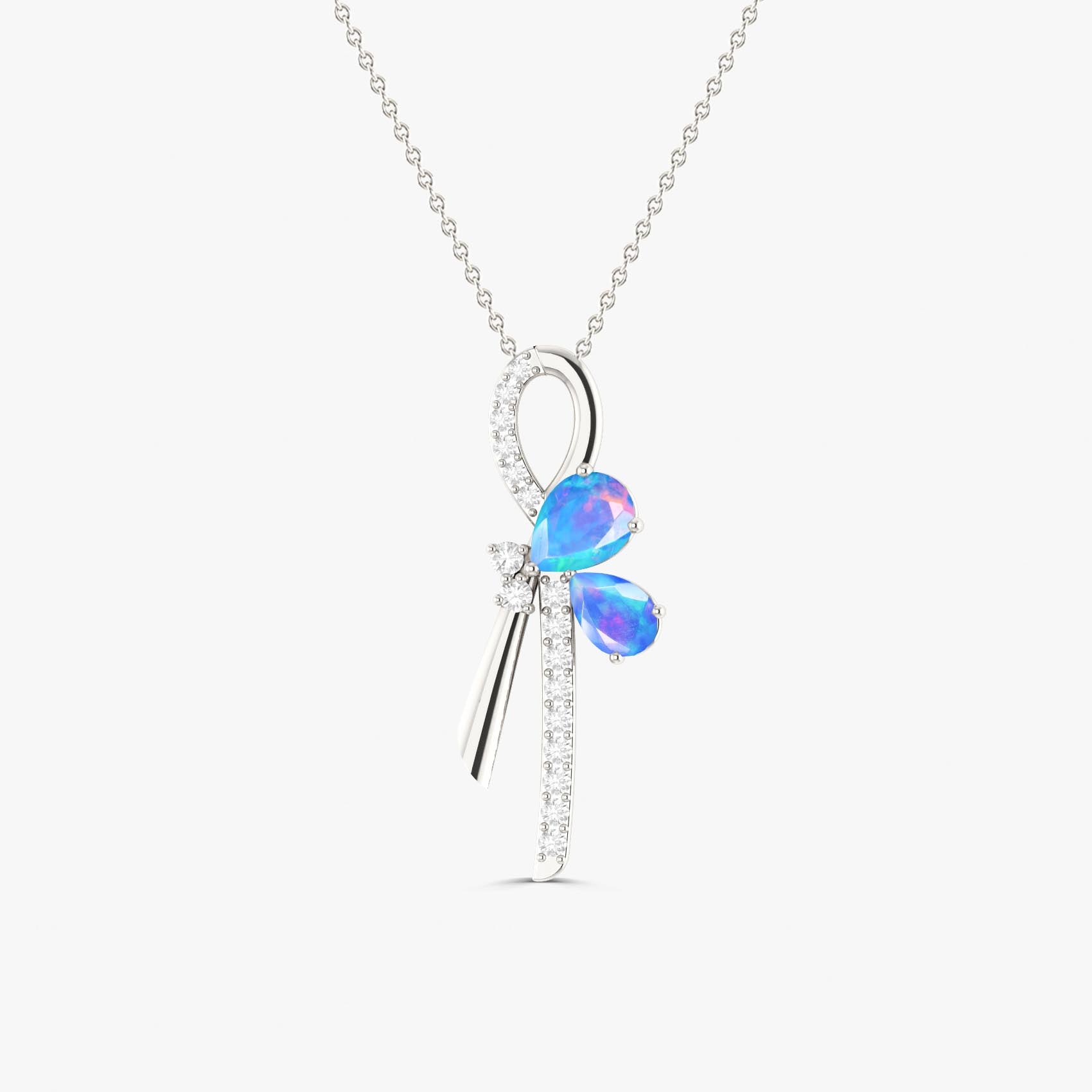 Natural Blue Opal Knot Style Charm Pendant Necklace - Elegant Bohemian Jewelry for Women, Perfect for Weddings, Parties & Everyday Wear