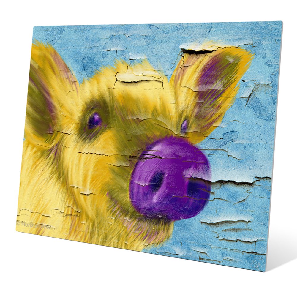 Distressed Chipped Paint Wall Art - Purple Nose Pig Pop Art Metal Print Decor 20x24 - Modern Farmhouse & Urban Loft Wall Decor for Living Room, Bedroom, Office