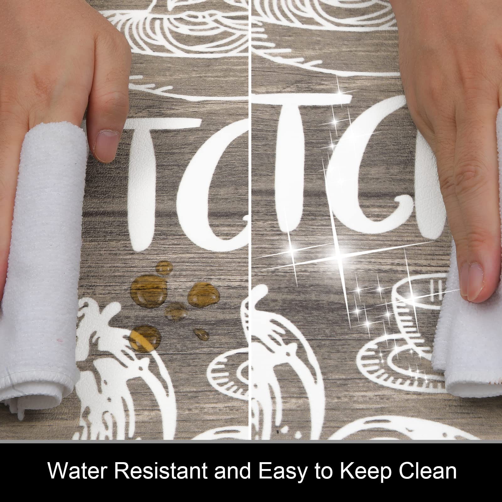 HEBE Anti-Fatigue Kitchen Rug Set of 2 - Non-Slip Cushioned Floor Mats, Waterproof Comfort for Sink & Laundry Room - Farmhouse Style Chef Mats for Standing Support (Brown) | Perfect for Cooking, Dishwashing & Long Hours in Kitchen