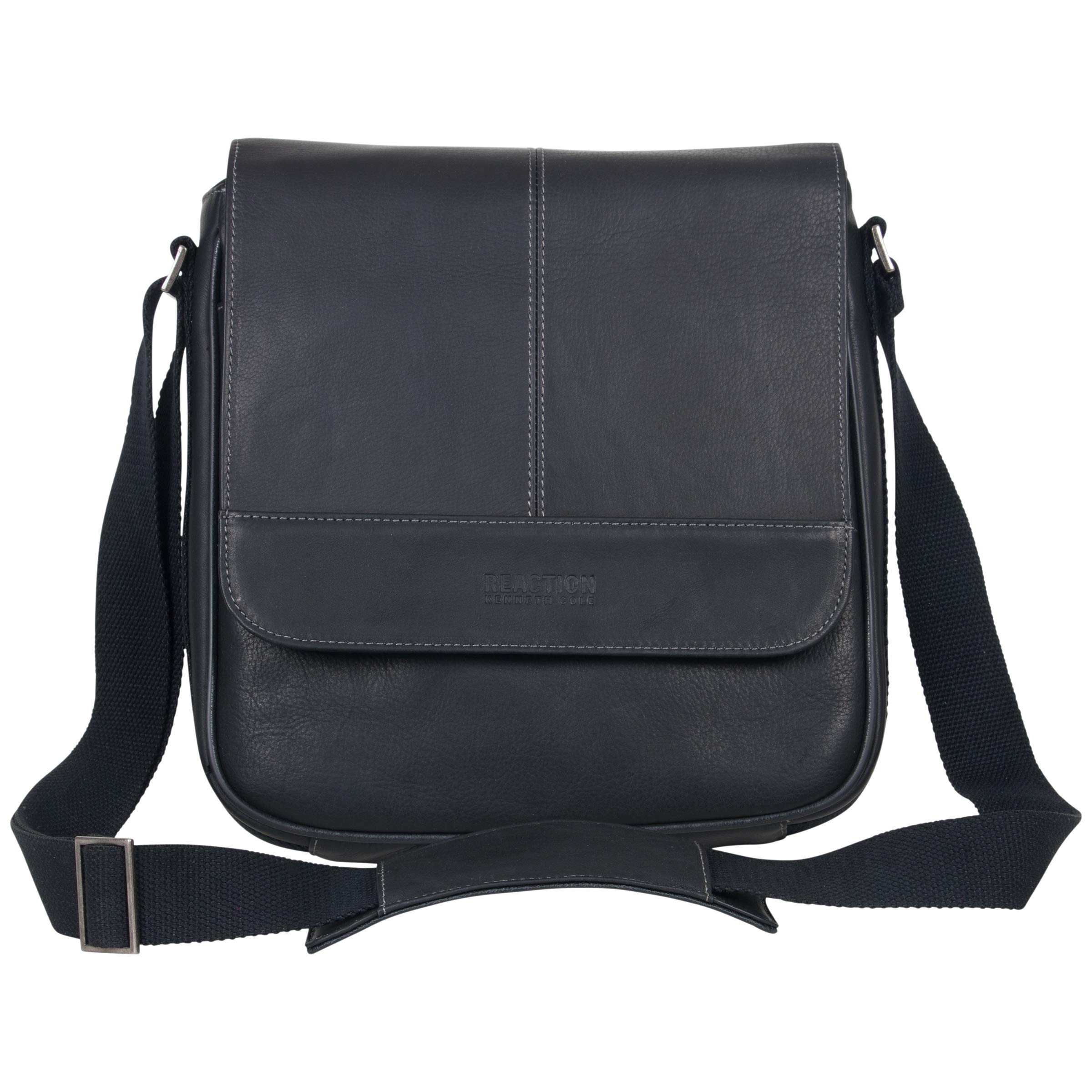 Kenneth Cole REACTION For Good Manhattan Genuine Colombian Leather Messenger Bag for Men - Stylish & Durable Work Briefcase, Perfect for Business, Office & Travel (Black)