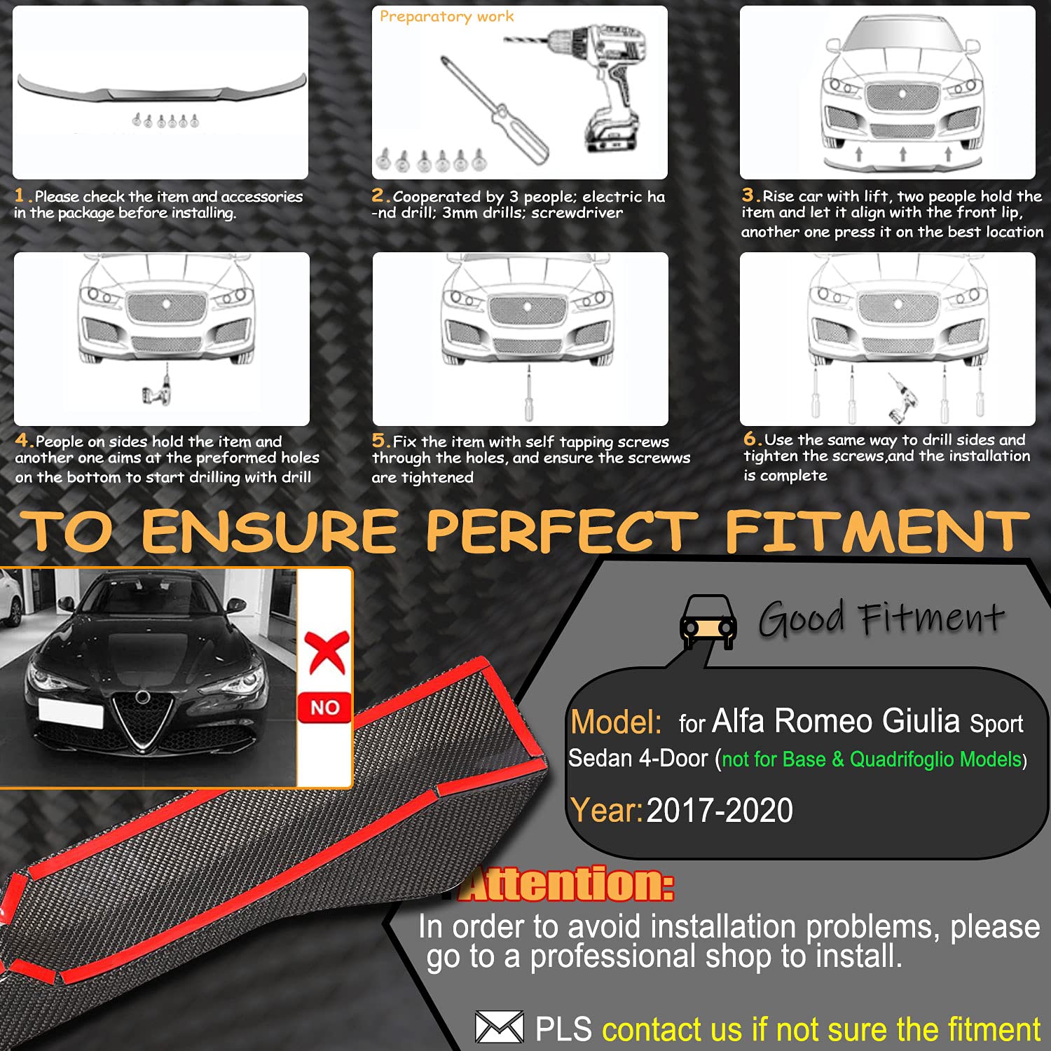 MCARCAR Carbon Fiber Front Lip Spoiler for Alfa Romeo Giulia 2017-2021 | Sport Sedan Front Bumper Lip Chin Splitter Protector | Enhance Style & Aerodynamics for Street & Track Performance