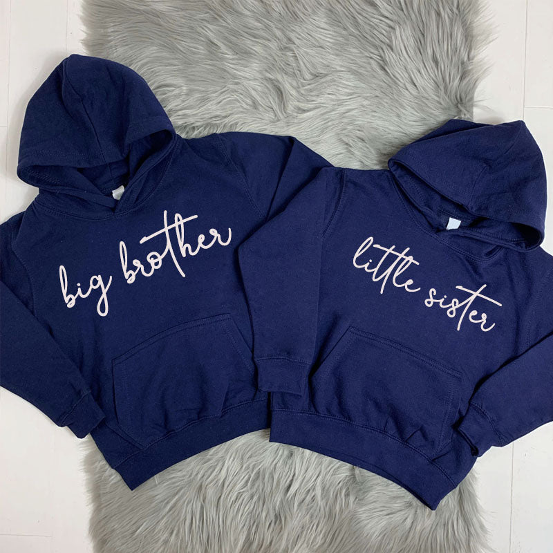 Big Brother Little Sister Matching Script Hoodies - MRK X - Cute Sibling Outfits for Family Photos & Special Occasions