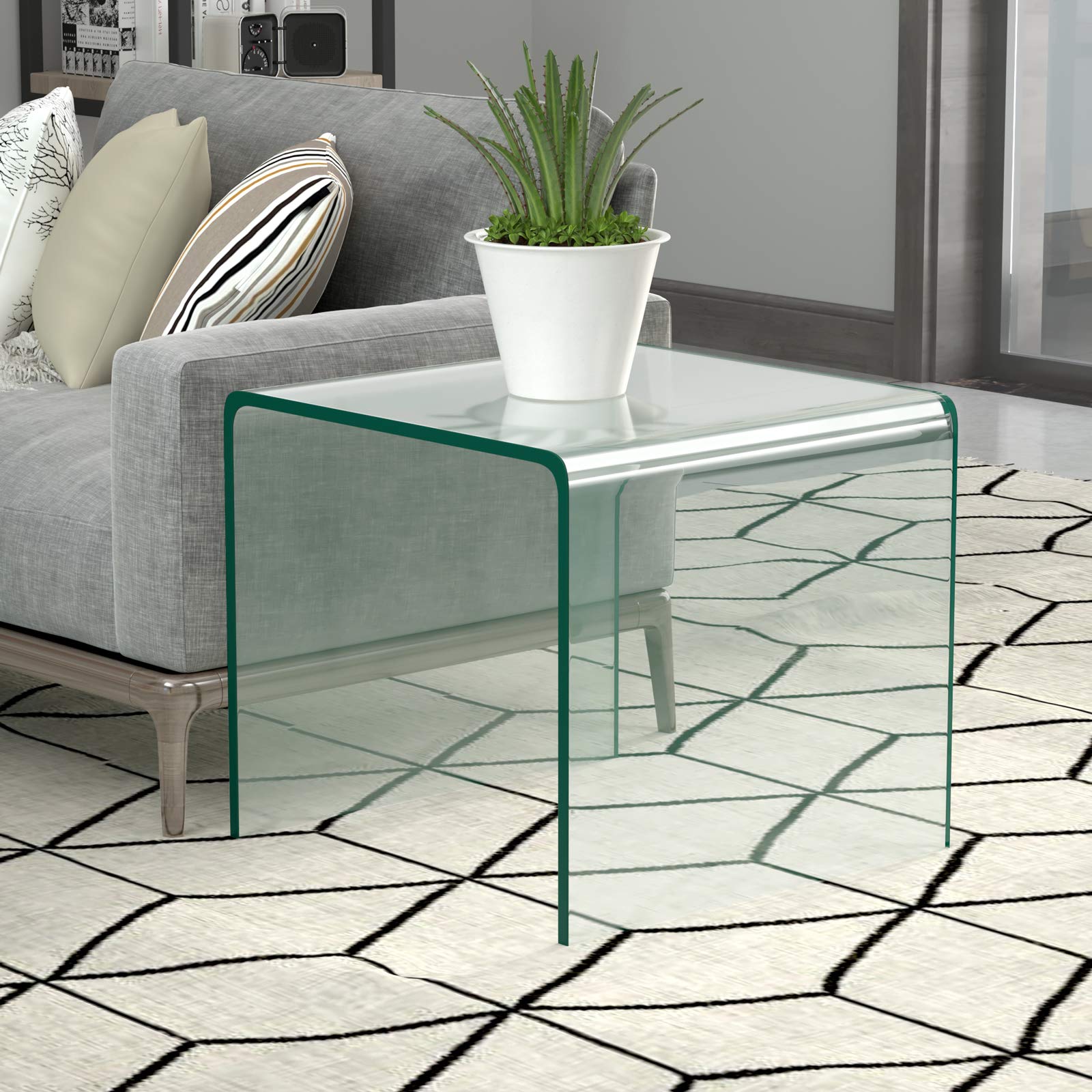 KOTEK Tempered Glass End Table - Clear Small Coffee Table with Smooth Edge & Non-Slip Pads, Transparent Accent Table for Living Room, Bedroom, Office - Perfect for Holding Drinks, Books & Decor