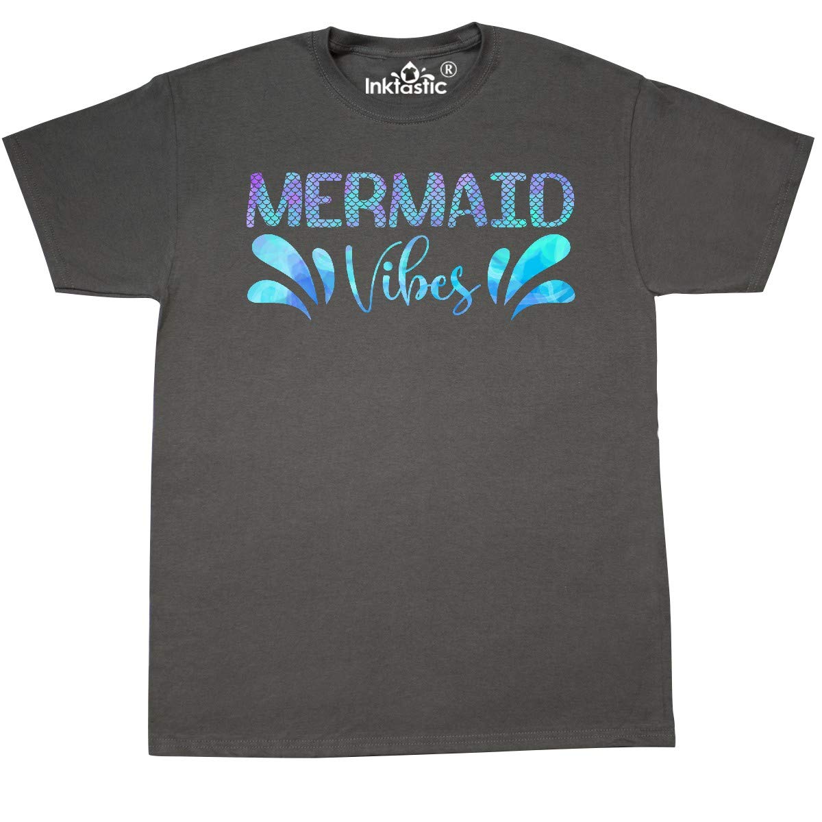 Inktastic Mermaid Vibes Text in Blues T-Shirt | Trendy Graphic Tee for Women | Perfect for Beach Outings, Summer Parties & Casual Wear