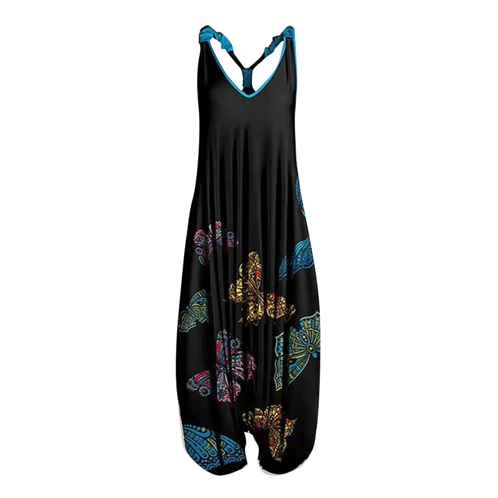 Women's Wide Leg Romper - Baggy Harem Jumpsuit with Pockets | Boho Chic Summer Outfit for Casual Wear & Holiday Vacations | Perfect for Beach, Travel & Street Style