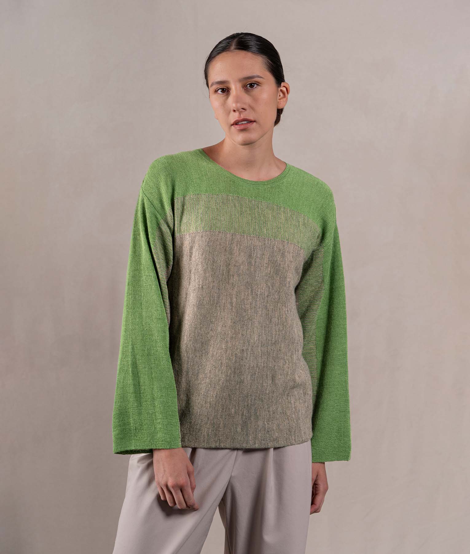 Easy Fit Sweatshirt Sweater for Women - Soft Cotton Blend Pullover in Lime Green & Mottled Beige | Casual Loungewear, Yoga, Running & Everyday Wear