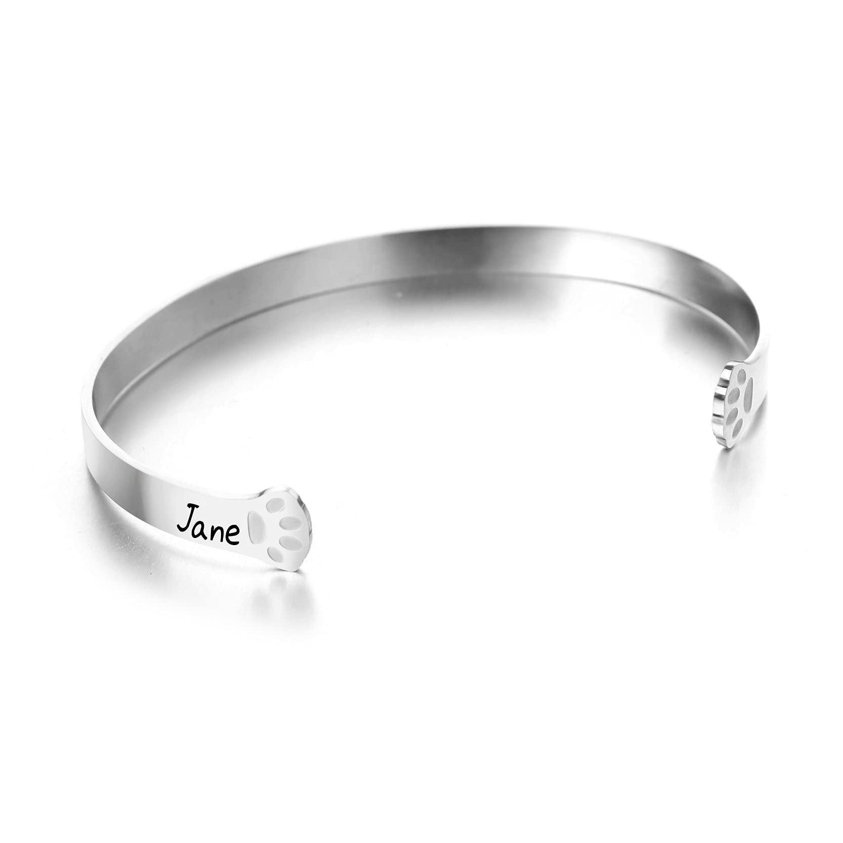 Custom Pet Name Bracelet - Personalized Cat & Dog Paw Cuff Bangle for Women & Girls | Unique Pet Lover Gift for Birthday, Anniversary | Handmade Adjustable Charm Bracelet for Dog Moms & Cat Lovers | Perfect for Everyday Wear, Gifts & Pet Memorial Jewelry