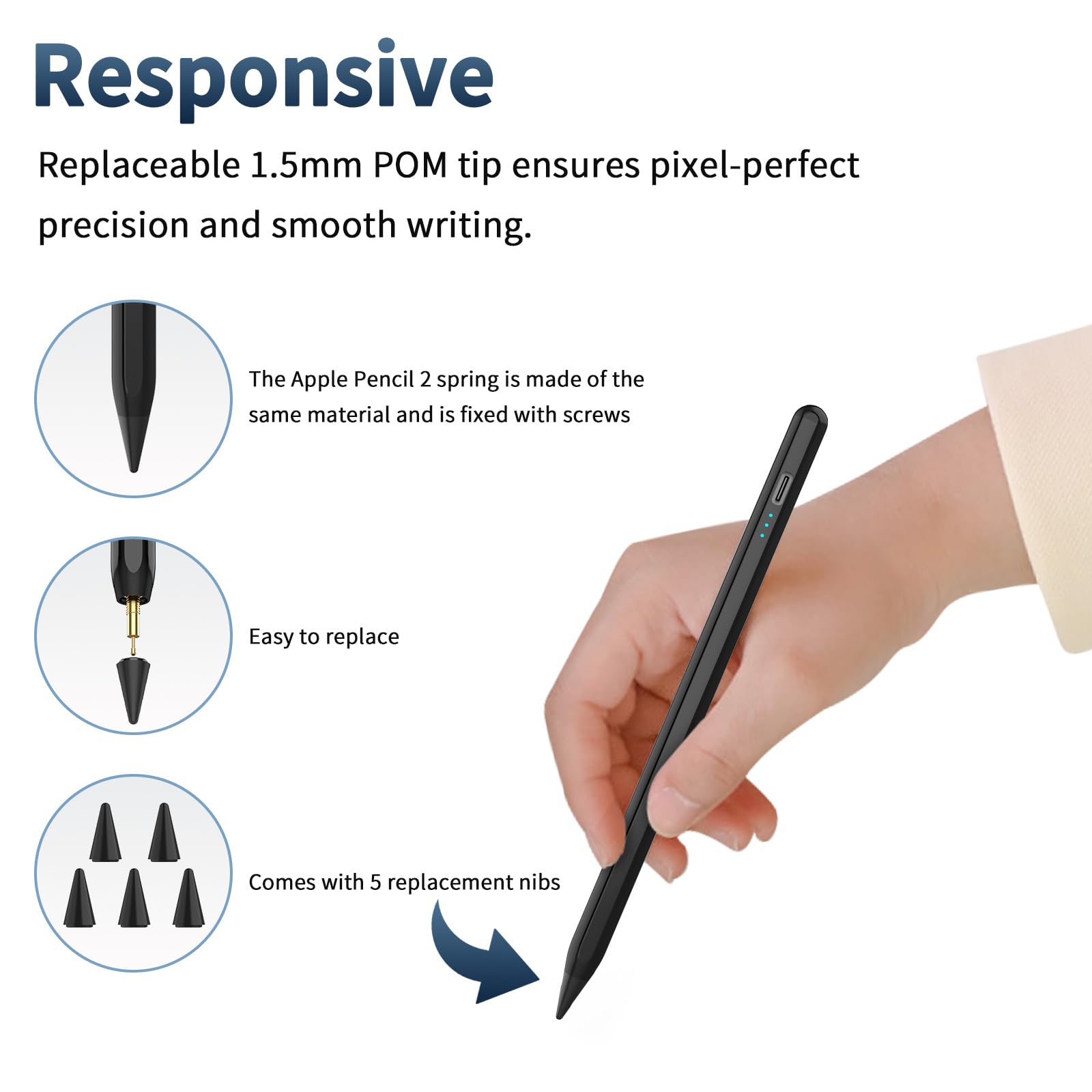 Premium Stylus Pen for iPad (2024-2018 Models) - Fast 30-Min Charge, Tilt Sensitivity, Palm Rejection & Magnetic Attachment - Compatible with iPad 10/9/8/7/6, iPad Air 3/4/5/11/M2, iPad Mini 5/6, iPad Pro 11/12.9/13-Inch M4 - Perfect for Drawing, Note-Taking & Digital Art