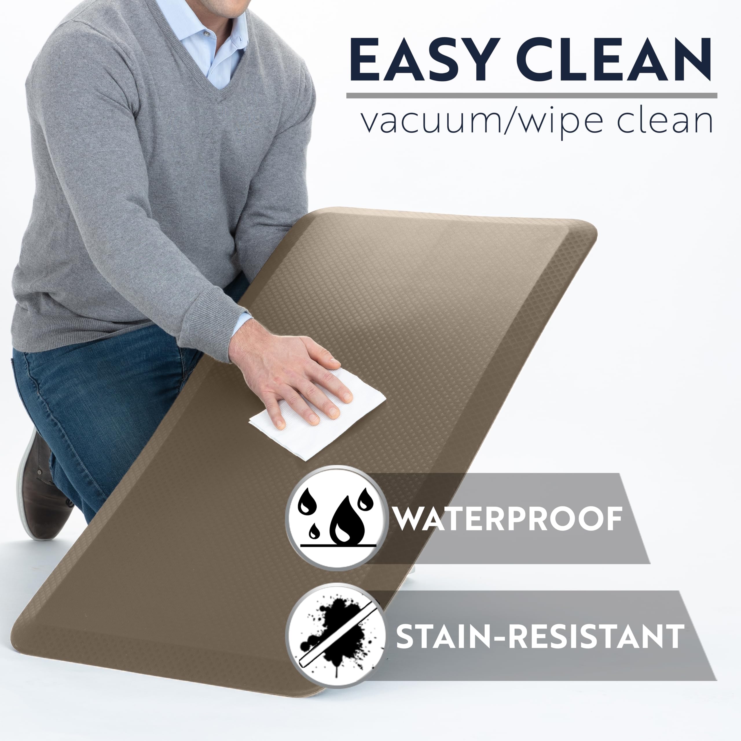 KANGAROO Thick Ergonomic Anti-Fatigue Kitchen Floor Mat - Cushioned Standing Desk Mat for Office & Home - Waterproof, Scratch-Resistant Top - All-Day Comfort Foam Rug (17x24 Inches, Beige) - Perfect for Kitchens, Standing Desks, Workstations & High-Traffic Areas