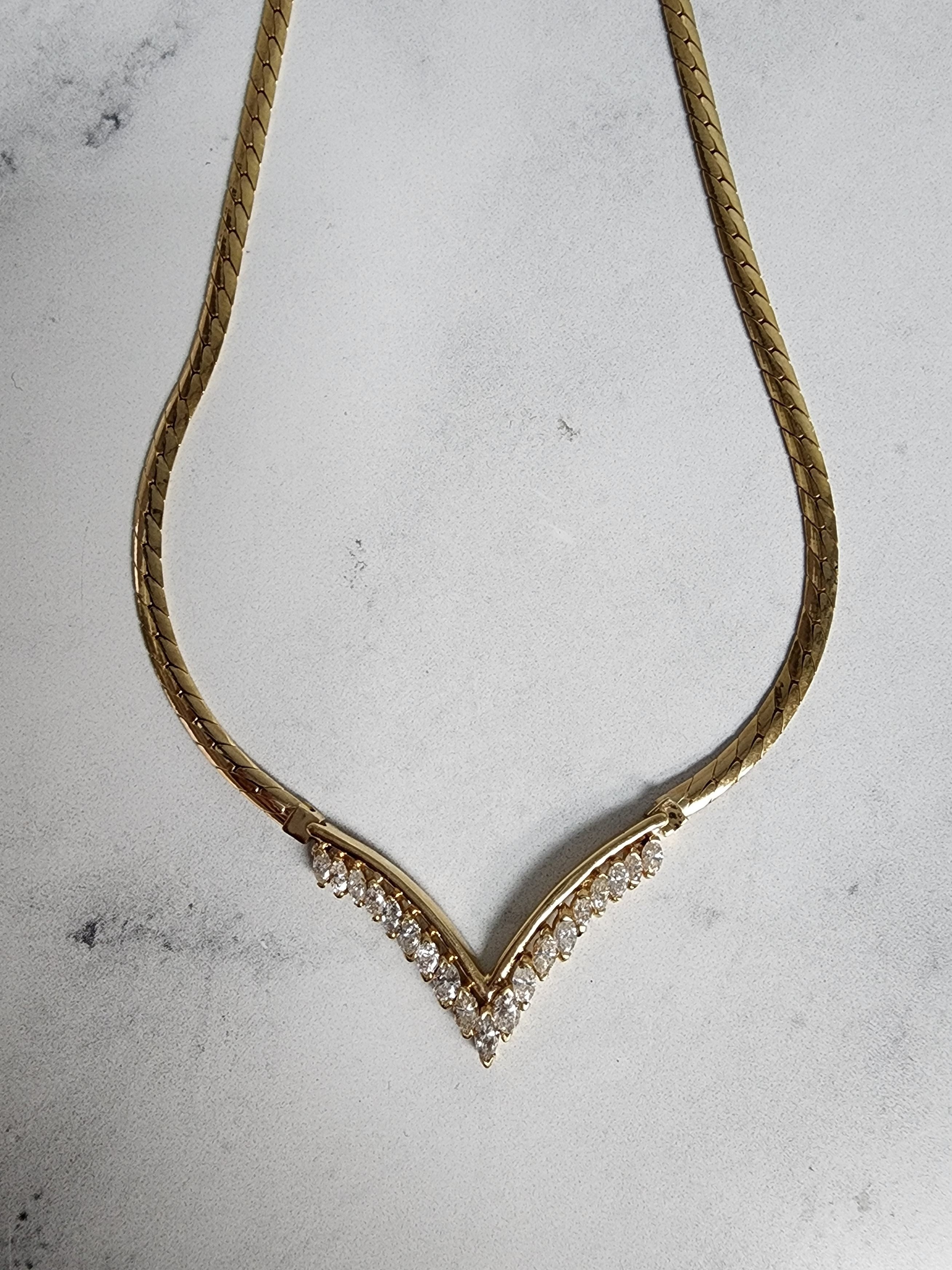 Elegant Marquise 'V' Shaped Diamond Chevron Necklace - 14K Gold Pendant for Women | Perfect for Weddings, Anniversaries & Special Occasions