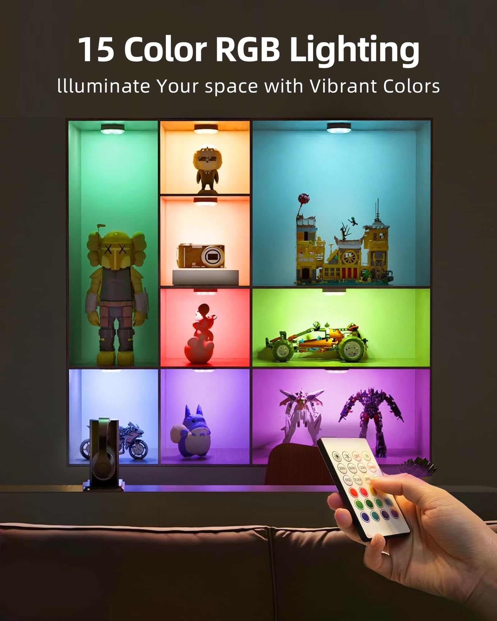 EZVALO Rechargeable Under Cabinet Lighting with Motion Sensor & Remote - 3 Color Temperatures & 12 RGB LED Puck Lights - Dimmable Magnetic Battery-Operated LED Lights for Kitchen Counter (6 Pack) - Perfect for Pantry, Closet & Night Light Use