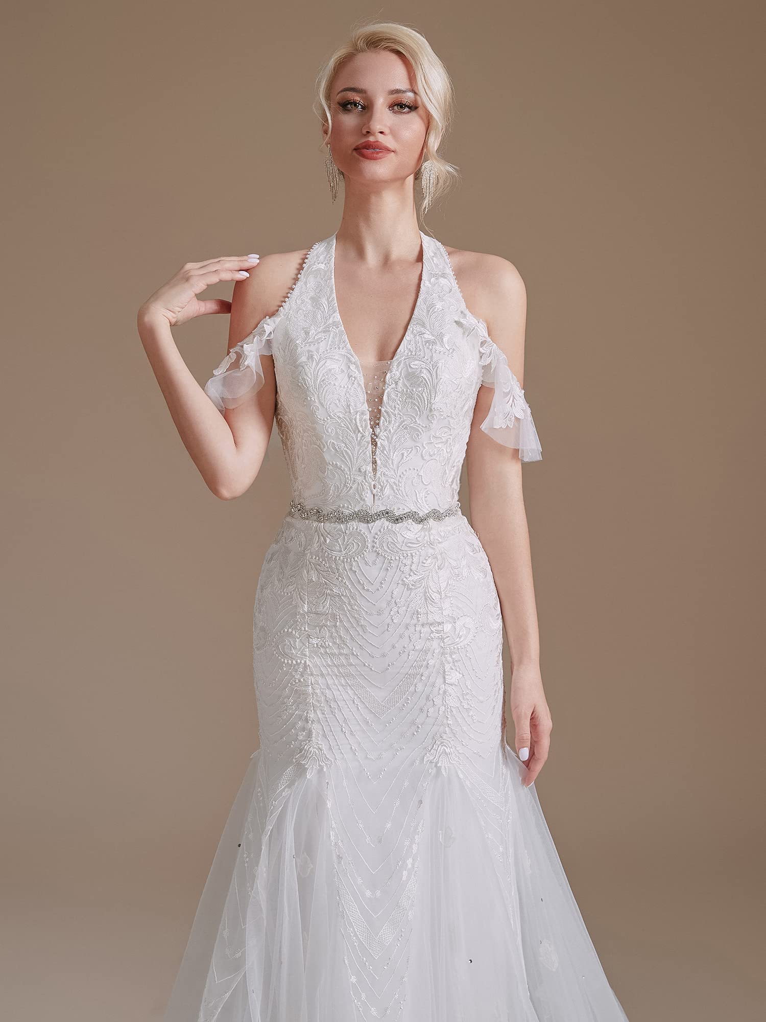 2022 Elegant Lace Appliques Chiffon Wedding Dress for Bride - Long Sleeves Beach Bridal Gown | Perfect for Beach Weddings, Outdoor Ceremonies & Romantic Photos
