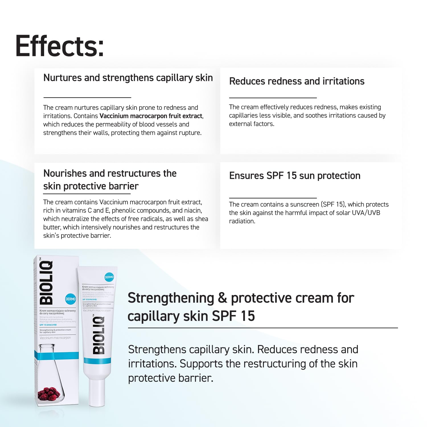 Dermo Strengthening & Protective Cream for Sensitive Skin with SPF 15 - Enriched with Cranberry Fruit Extract & Shea Butter - 30ml - Daily Moisturizer for Dry, Fragile Skin - Perfect for Face & Body Care Routine