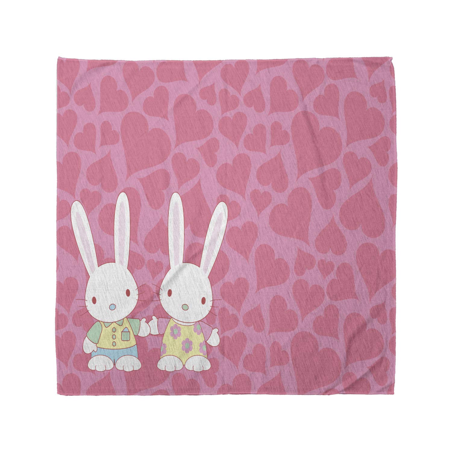 Ambesonne Bunny Bandana - Unisex Head & Neck Scarf with Romantic Couple Bunnies Design - Perfect for Pet Lovers, Outdoor Adventures & Casual Fashion