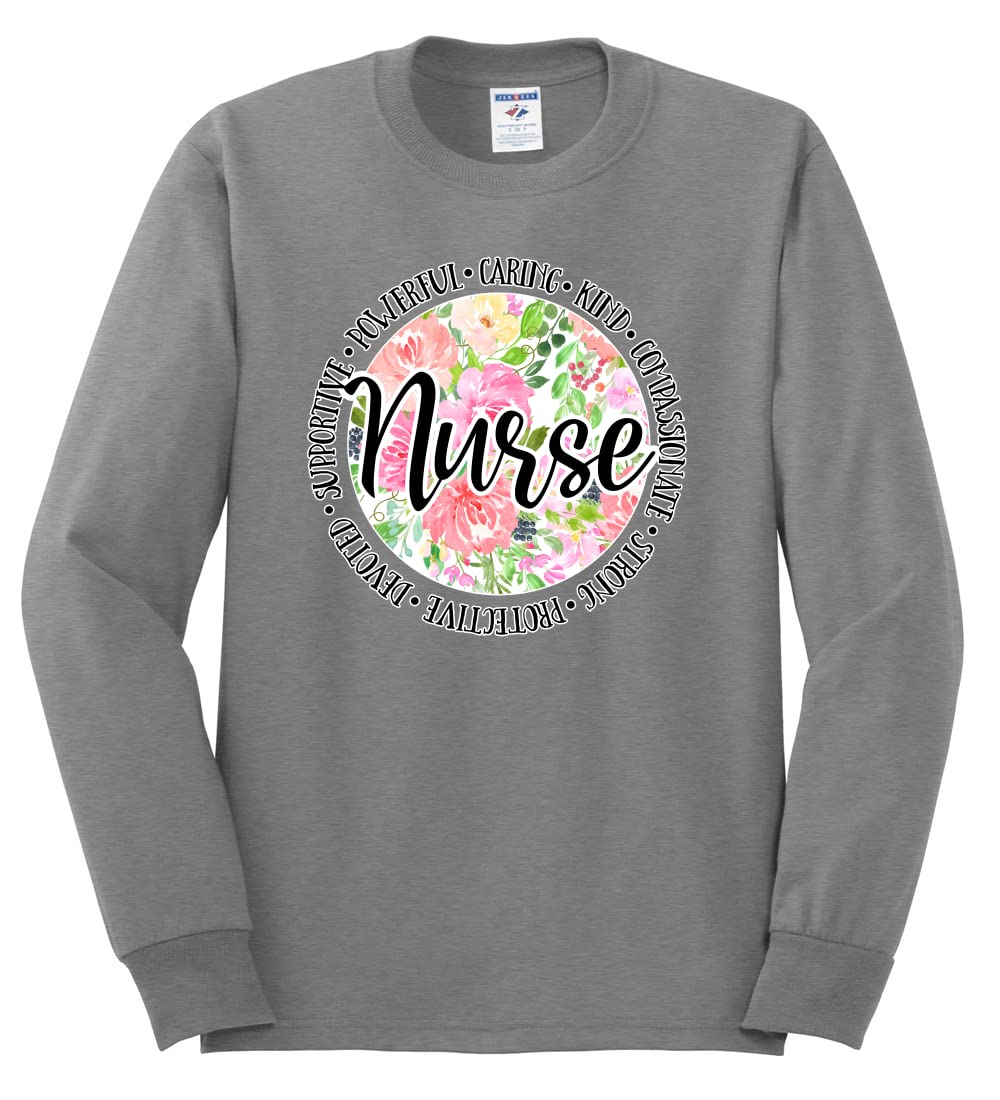 Floral Nurse Appreciation Long Sleeve Shirt for Men | Pop Culture Gift for Healthcare Workers | Perfect for Nurses Week, Medical Appreciation Events & Casual Wear