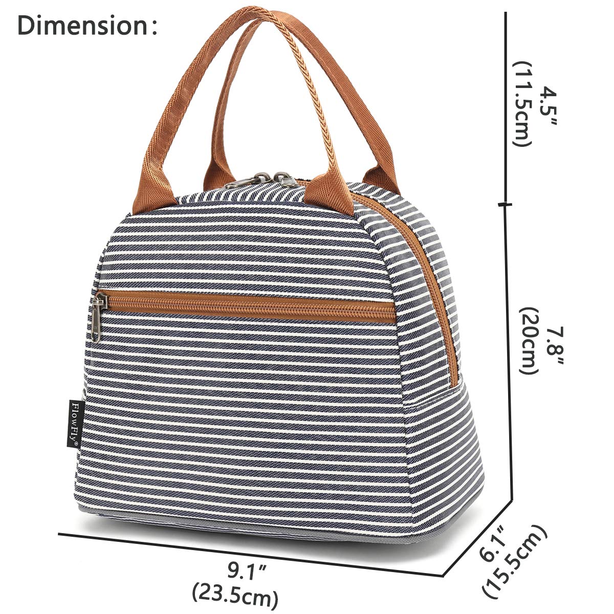 FlowFly Insulated Lunch Cooler Bag for Women & Men - White & Black Stripe Tote Organizer | Perfect for Work, School, Picnics & Outdoor Activities