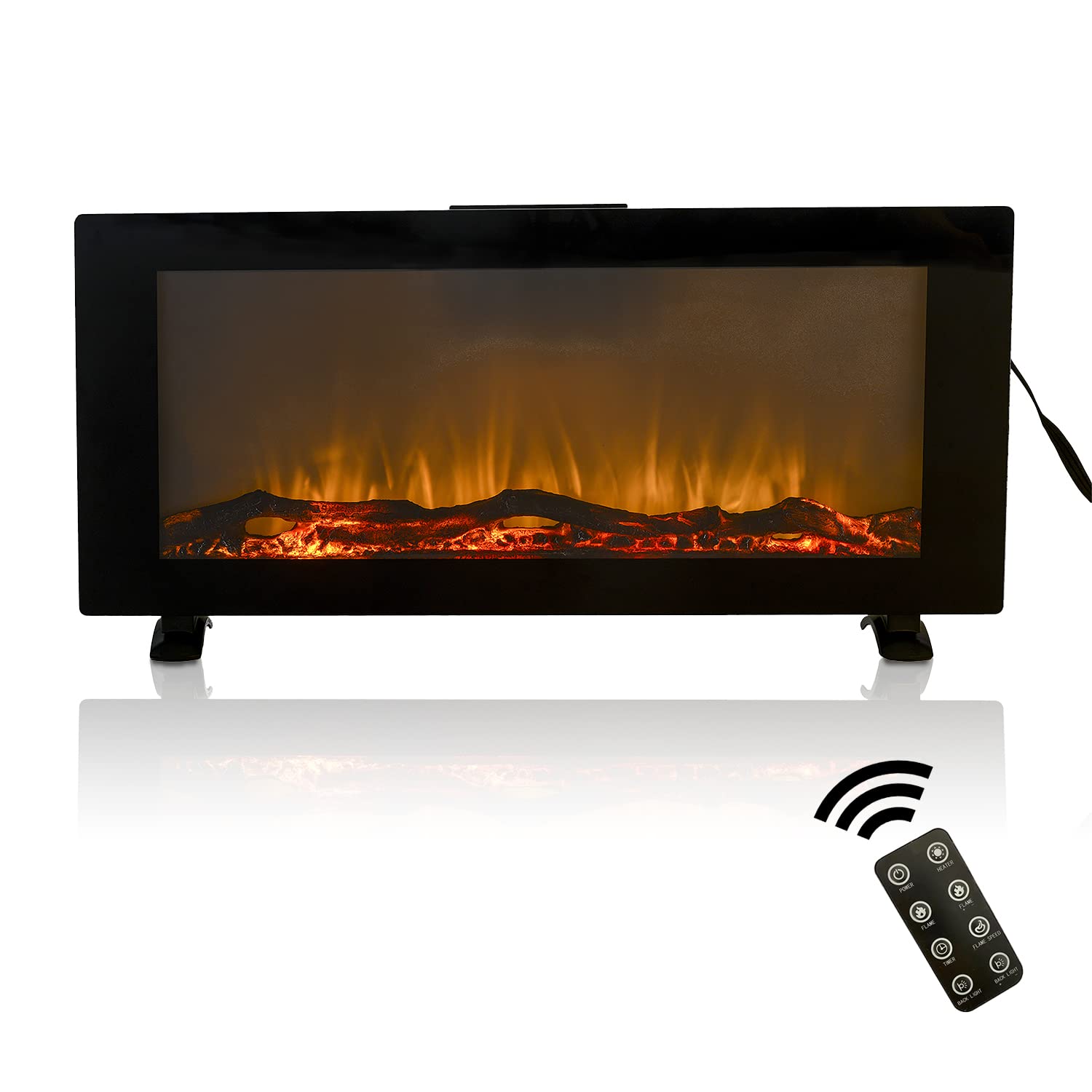 Runmade 42 Inch Wall-Mounted Electric Fireplace with Adjustable Flame, Timer & Remote Control - 10 Color LED Lights, 1500W Heater in Black - Perfect for Living Room, Bedroom & Office Warmth & Ambiance