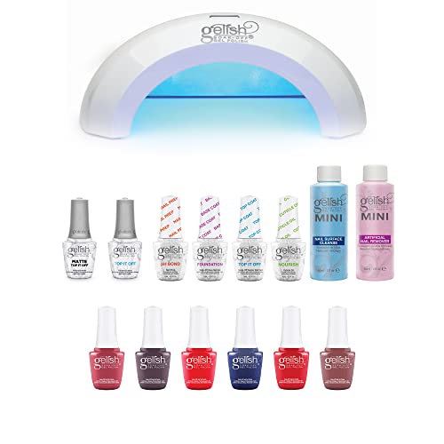 Gelish Mini Pro 45-Second LED Nail Lamp for Soak Off Gel Polish - Professional Starter Kit with Base Coat & Top Coat Duo - Perfect for Home Manicures & Salon Nail Art