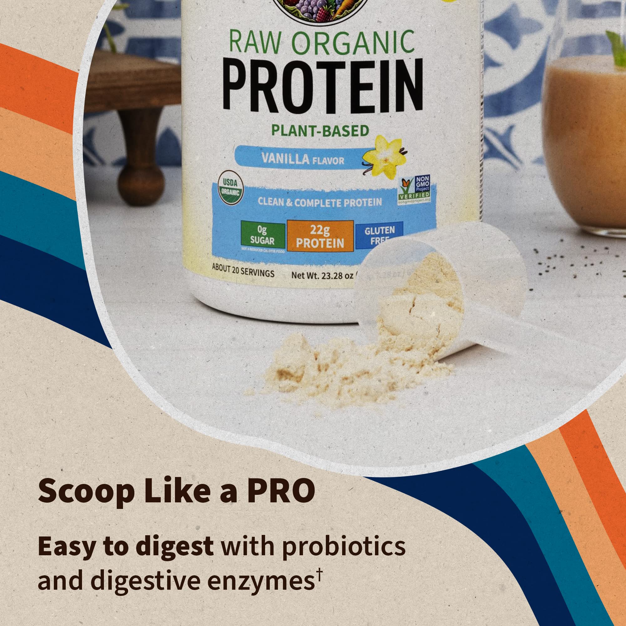 Organic Vegan Protein Powder - Vanilla Flavor, 22g Plant-Based Protein with BCAAs, Probiotics & Digestive Enzymes | Gluten & Lactose Free, 1.5 LB | Garden of Life Protein Powder for Post-Workout Recovery, Muscle Building & Healthy Digestion