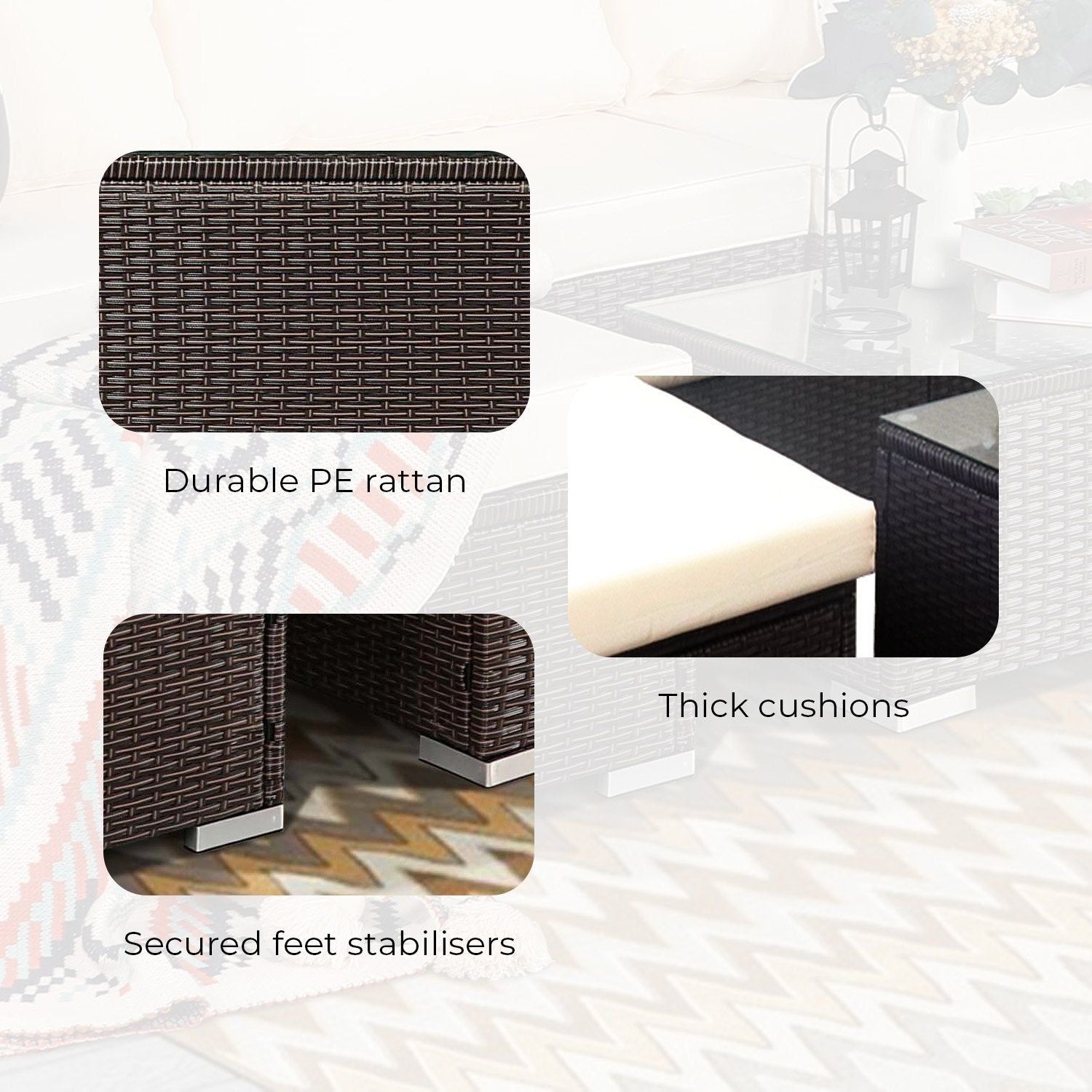 Stylish Sarantino 5-Piece Modular Outdoor Lounge Set - Durable PE Rattan Furniture in Elegant Brown | Perfect for Patio, Garden & Poolside Relaxation