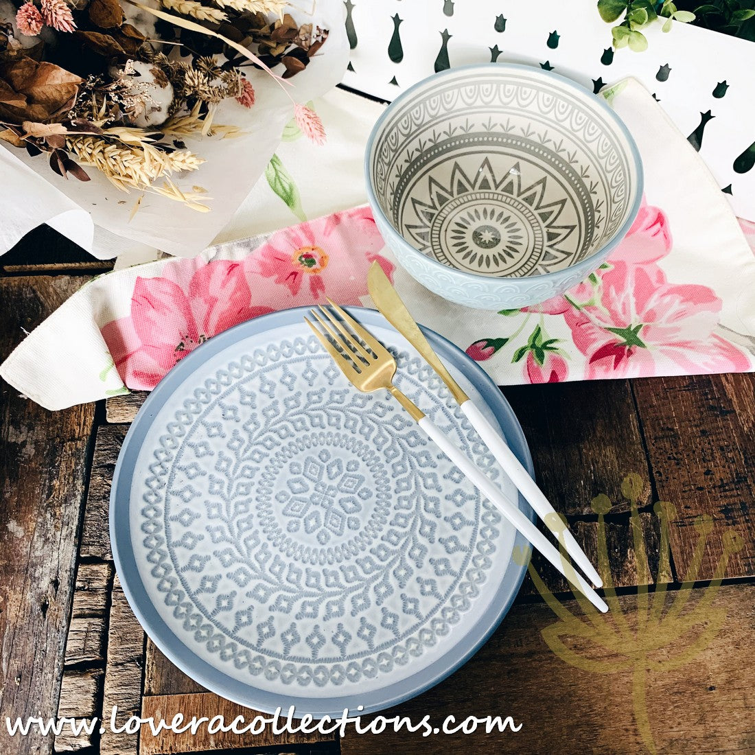 Bohemian Embossed Dinnerware Set - 50% Off + Buy 1 Get 1 Free - Perfect for Boho Chic Dining, Wedding Registry & Home Decor