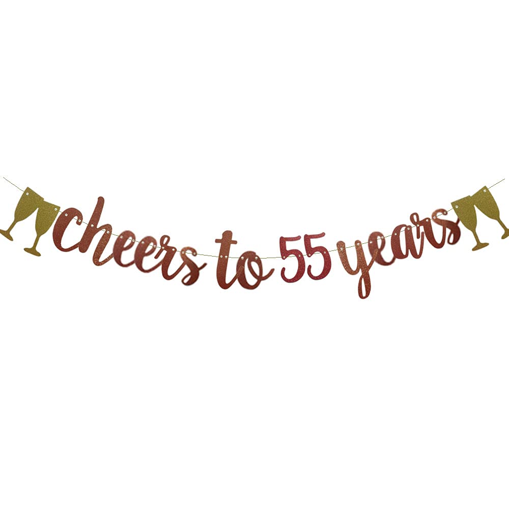 Rose Gold Glitter 'Cheers To 55 Years' Banner - Pre-Strung Party Decor for 55th Wedding Anniversary & Birthday Celebrations - Perfect for Milestone Decorations, Photo Backdrops & Festive Gatherings