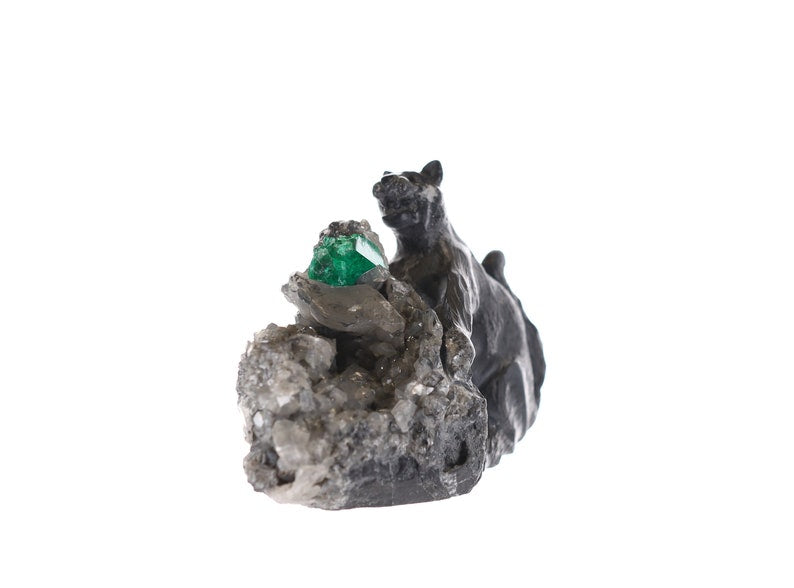Authentic Colombian Emerald Rough Crystal Sculpture - Black Panther Collectible | Perfect for Home Decor, Jewelry Making & Gemstone Collectors