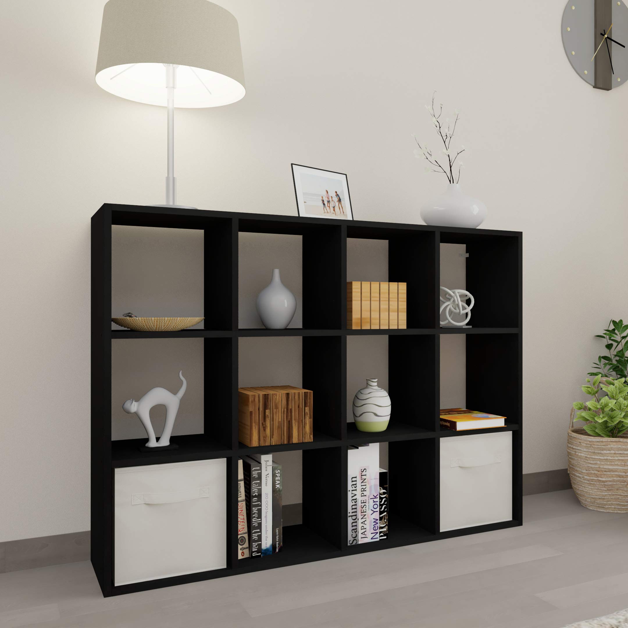 Letmobel 12-Cube Storage Organizer Shelf - DIY Bookcase for Bedroom, Living Room & Office - Modular Cube Shelf for Books, Toys & Home Decor (Black) | Perfect for Home Organization & Stylish Storage Solutions