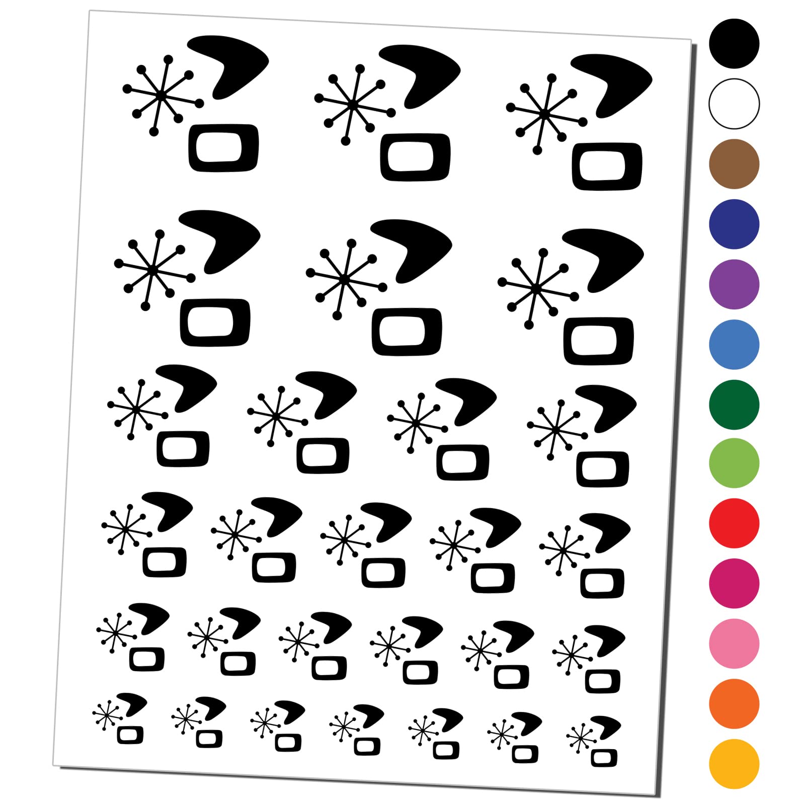 Vintage Mid Century Modern Temporary Tattoos - Waterproof Fake Body Art Set (Black, 1 Sheet) | Perfect for Festivals, Parties, and Retro Themed Events