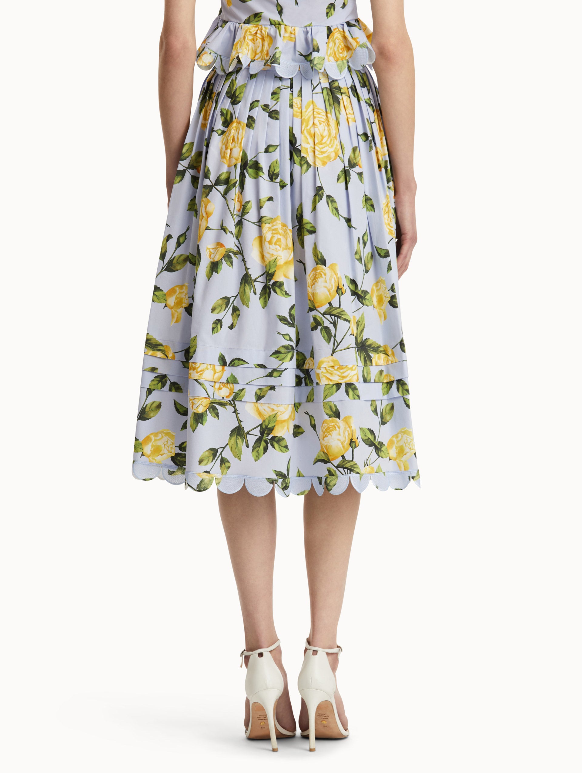 English Rose Cotton Poplin Skirt - Women's Floral Midi Skirt with Elastic Waist | Perfect for Spring Summer Outfits, Garden Parties & Casual Wear